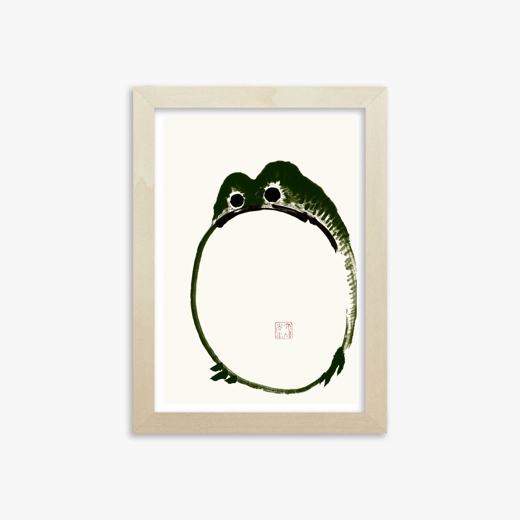 Ike no Taiga: Round Frog, 21x30cm Framed Art Reproduction With Lime Wood Frame
