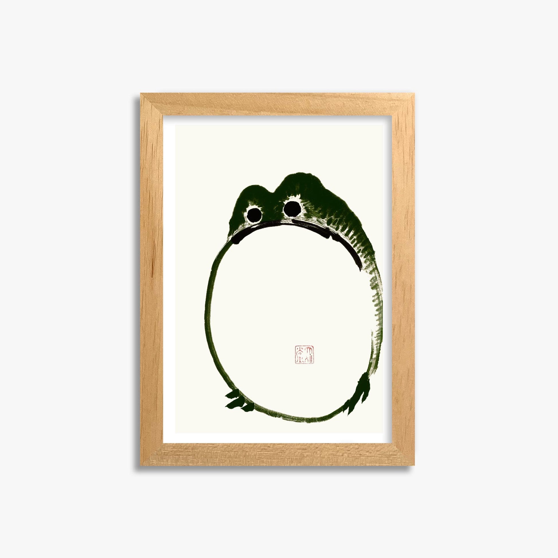 Ike no Taiga: Round Frog 21x30 cm Art Reproduction With Oak Frame