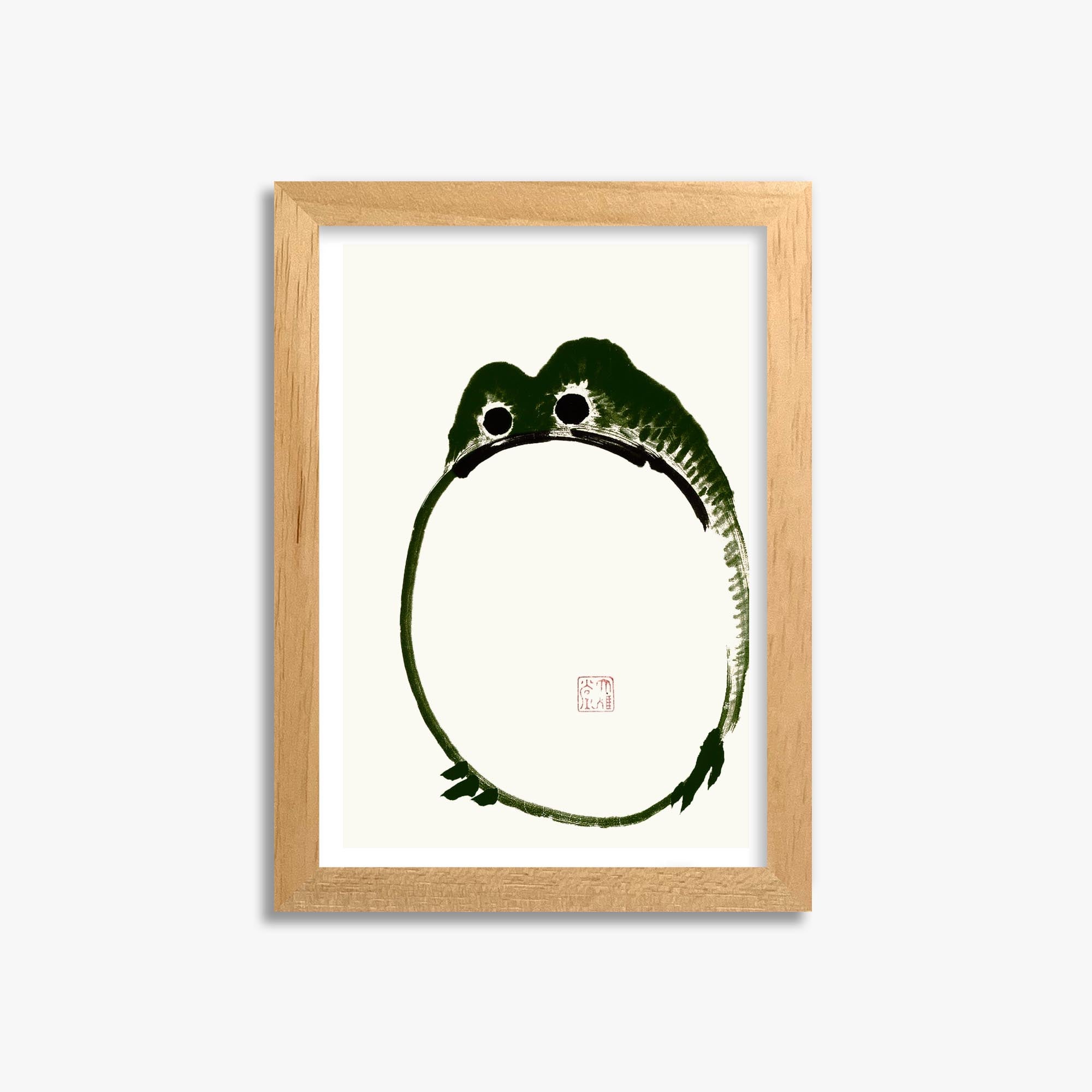 Ike no Taiga: Round Frog 21x30 cm Art Reproduction With Oak Frame