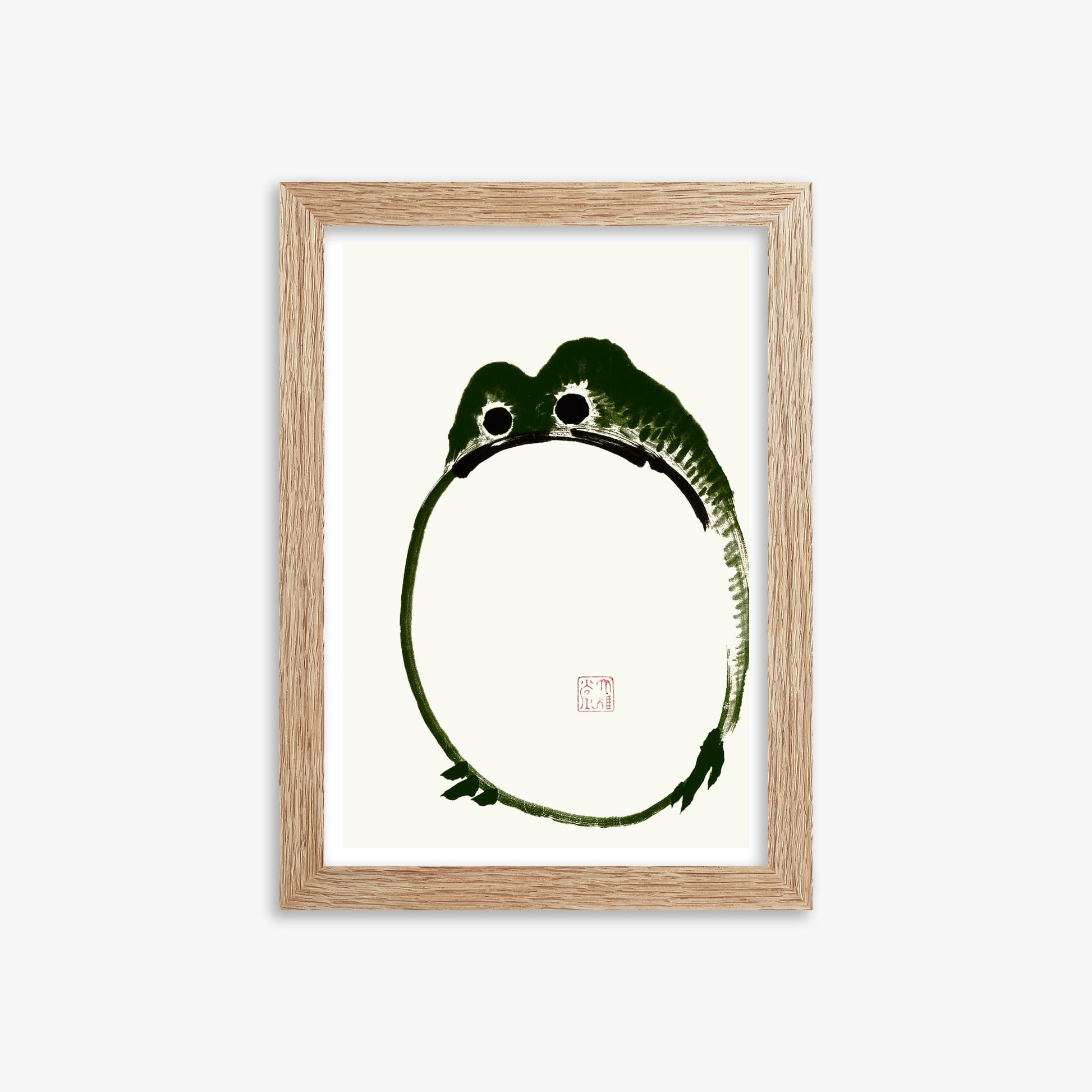 Ike no Taiga: Round Frog, 21x30cm Framed Art Reproduction With Raw Oak Frame