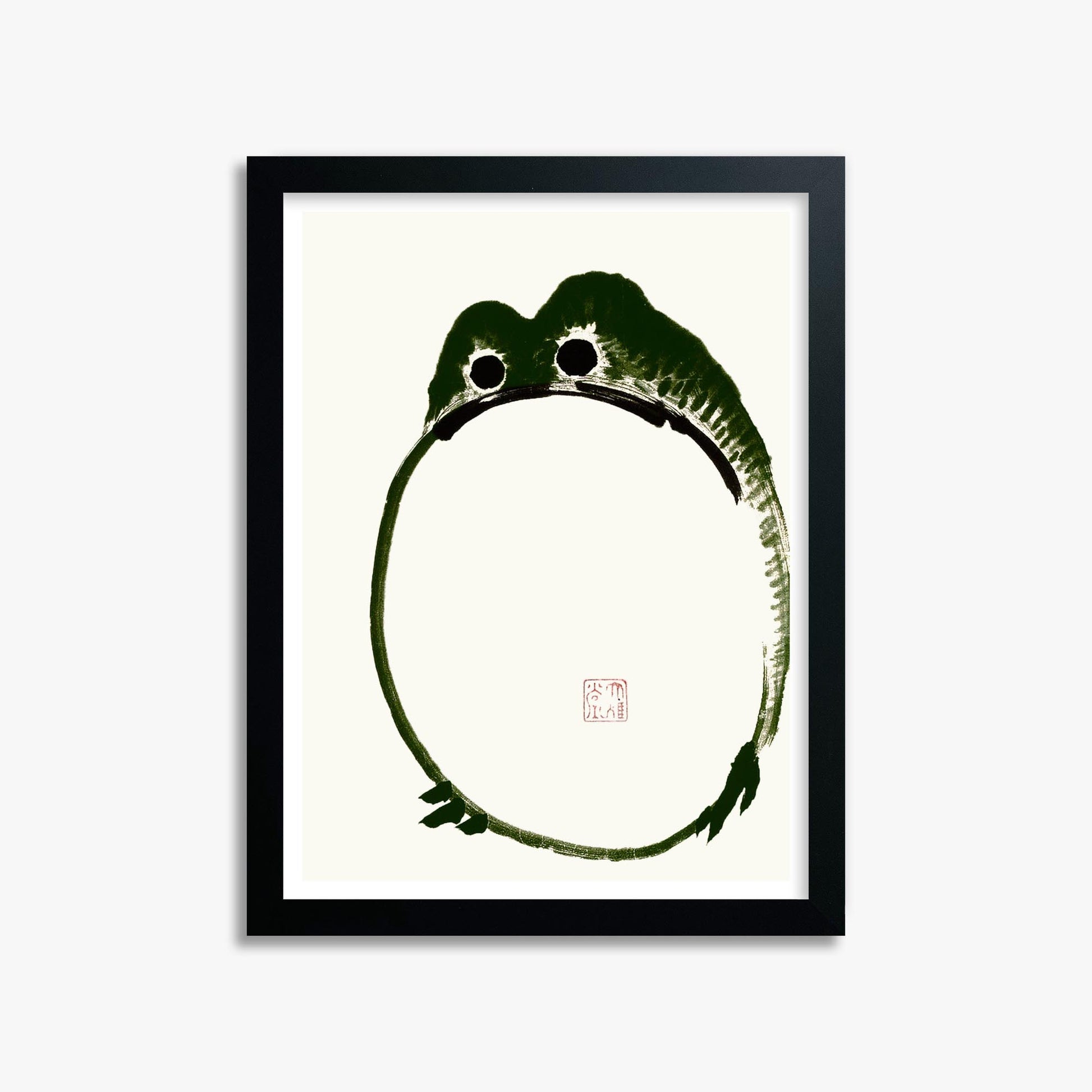 Ike no Taiga: Round Frog 30x40 cm Art Reproduction With Black Frame