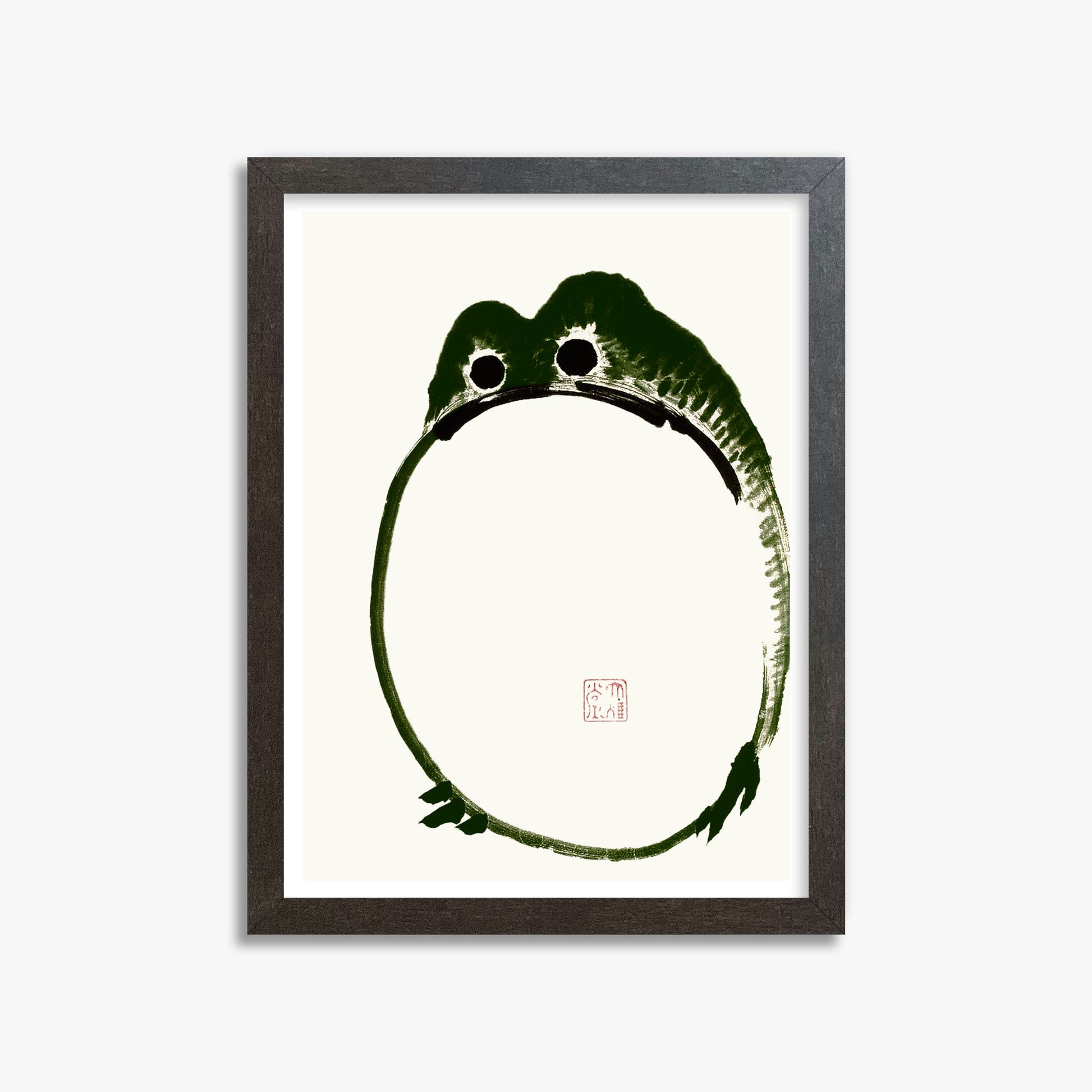 Ike no Taiga: Round Frog, 30x40cm Framed Art Reproduction With Espresso Frame