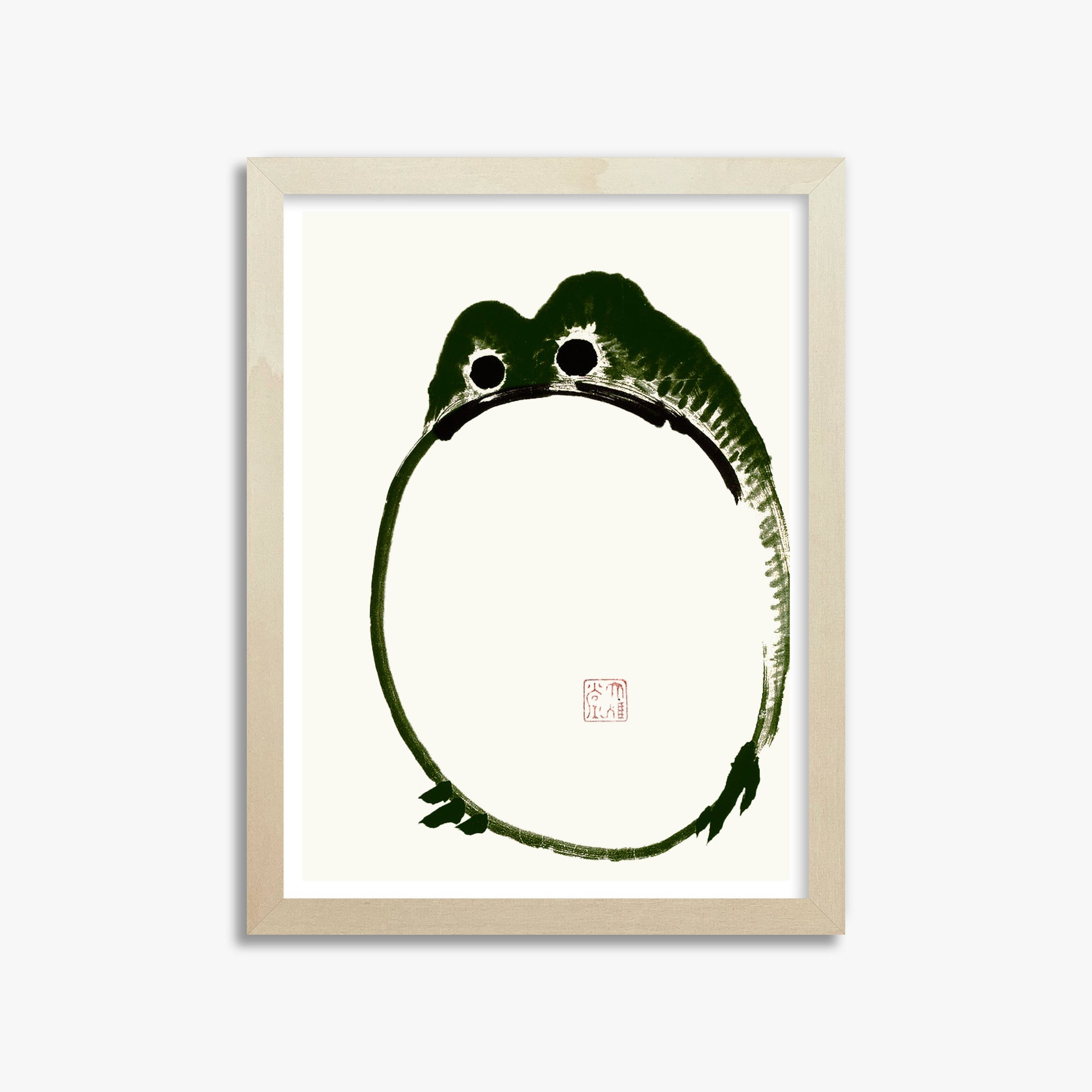 Ike no Taiga: Round Frog, 30x40cm Framed Art Reproduction With Lime Wood Frame