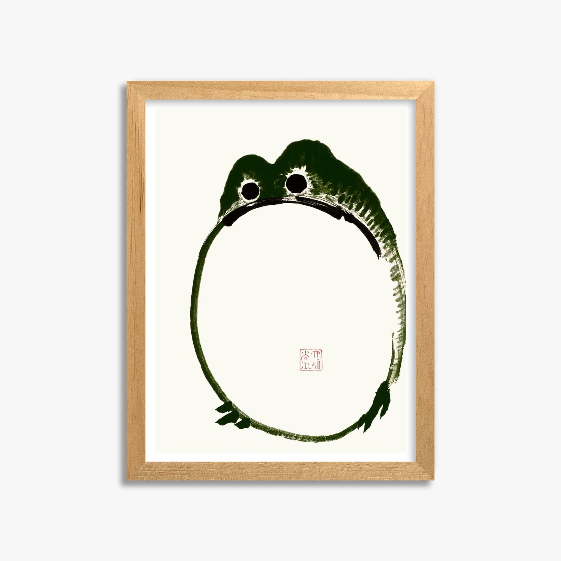 Ike no Taiga: Round Frog 30x40 cm Art Reproduction With Oak Frame