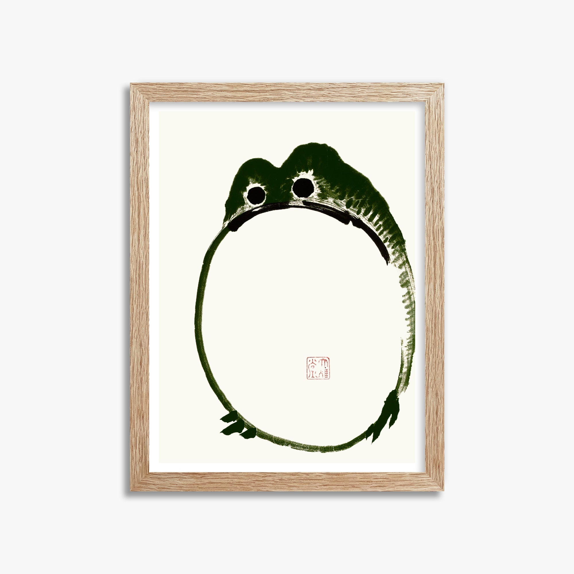 Ike no Taiga: Round Frog, 30x40cm Framed Art Reproduction With Raw Oak Frame
