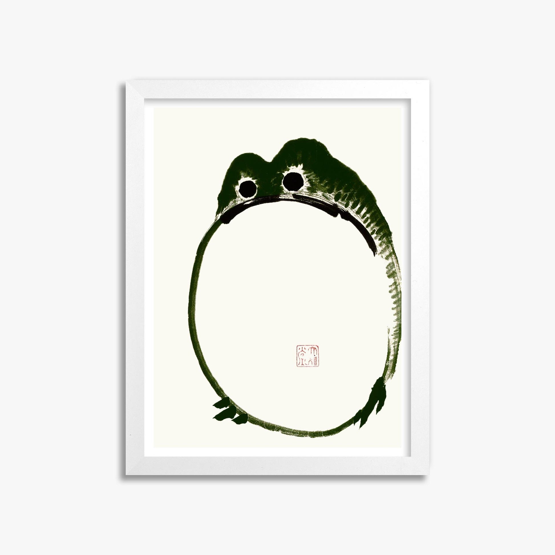 Ike no Taiga: Round Frog 30x40 cm Art Reproduction With White Frame