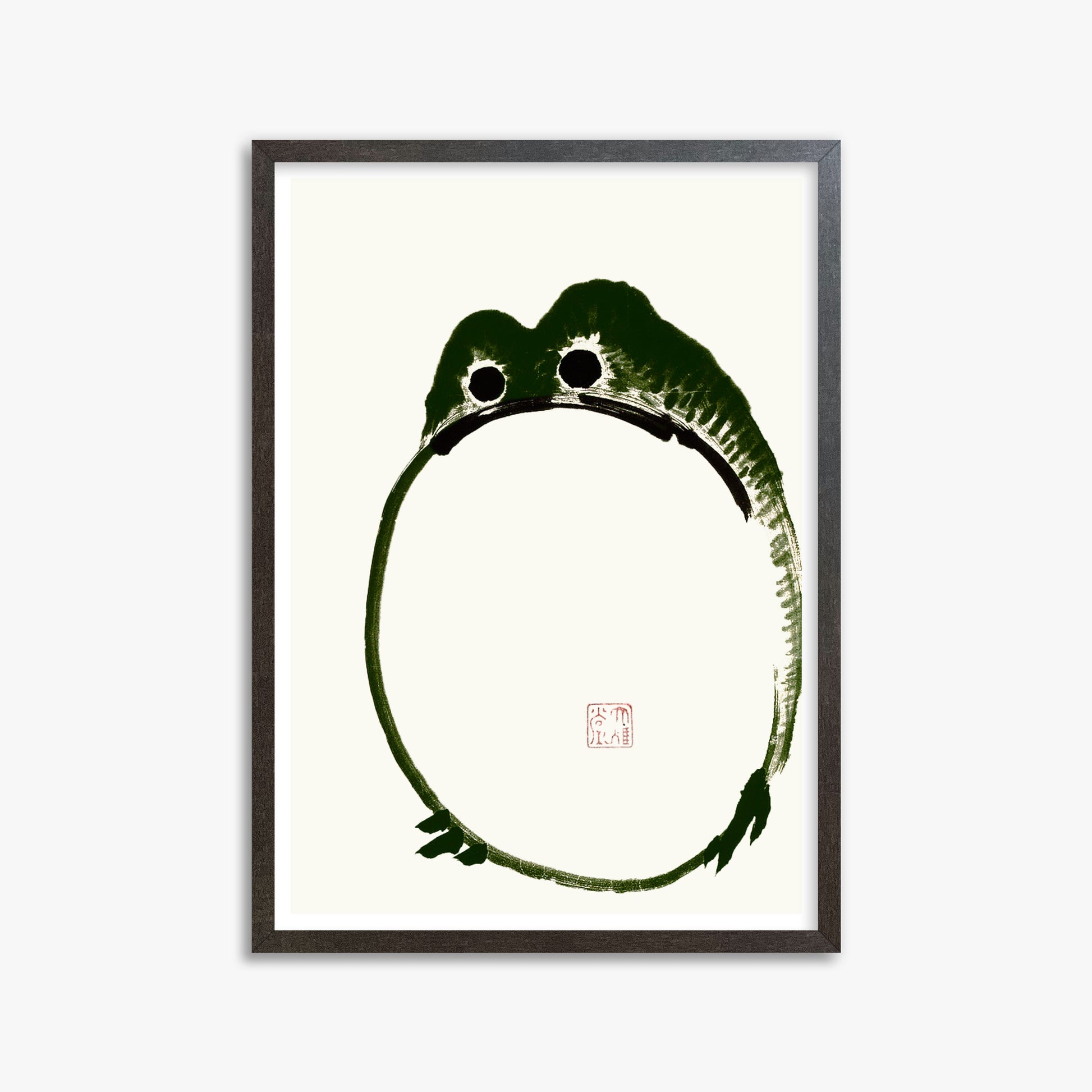 Ike no Taiga: Round Frog, 50x70cm Framed Art Reproduction With Espresso Frame