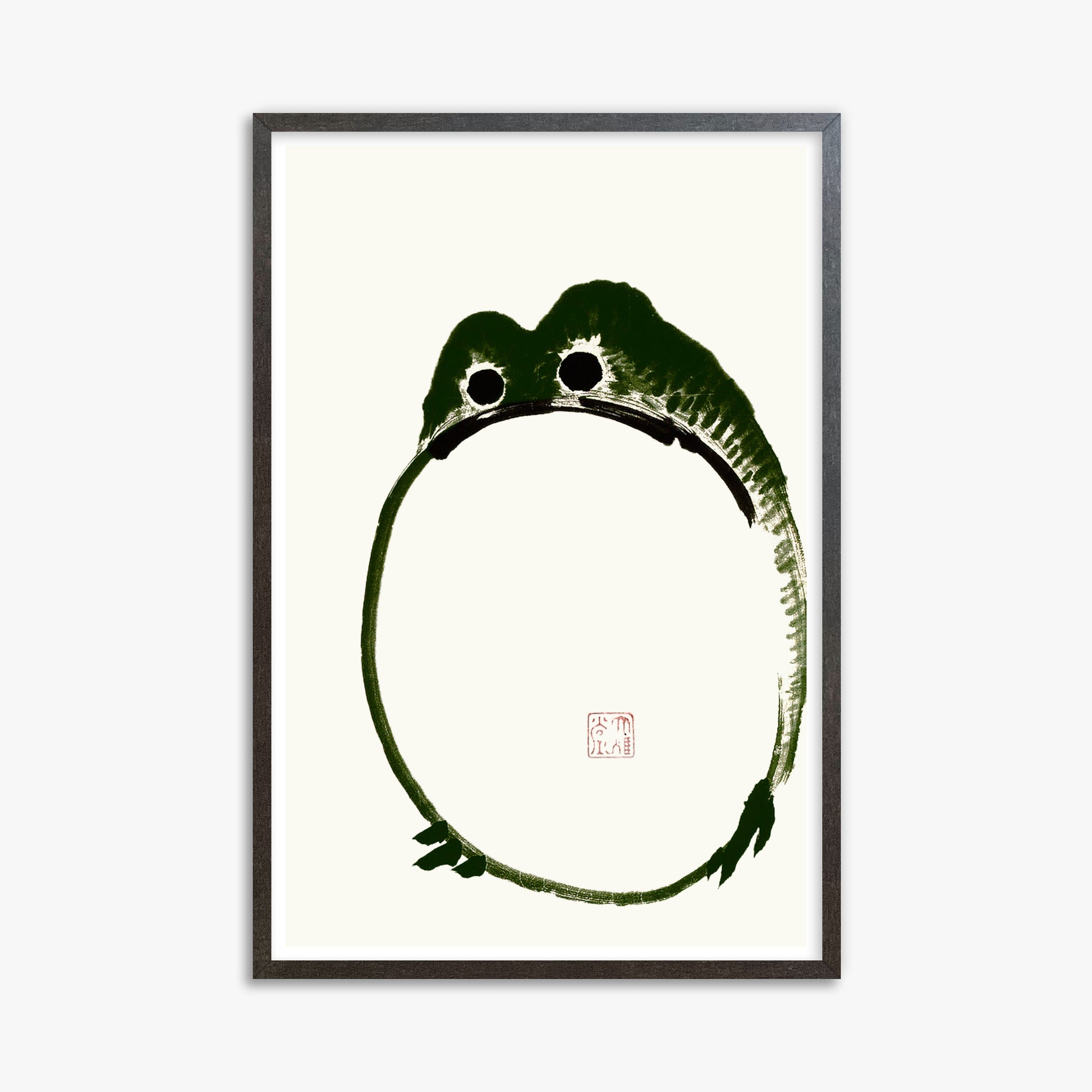 Ike no Taiga: Round Frog, 61x91cm Framed Art Reproduction With Espresso Frame