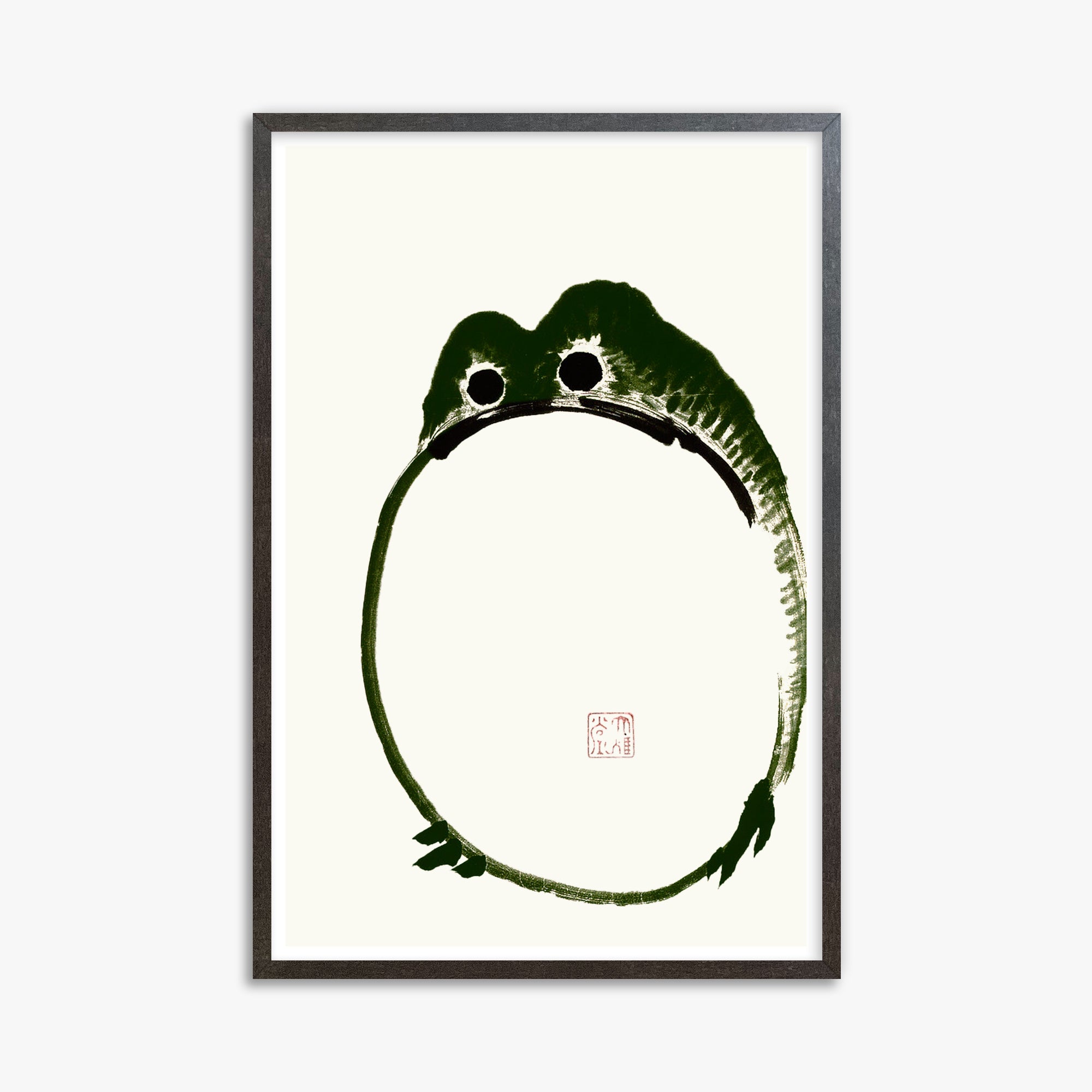 Ike no Taiga: Round Frog, 61x91cm Framed Art Reproduction With Espresso Frame