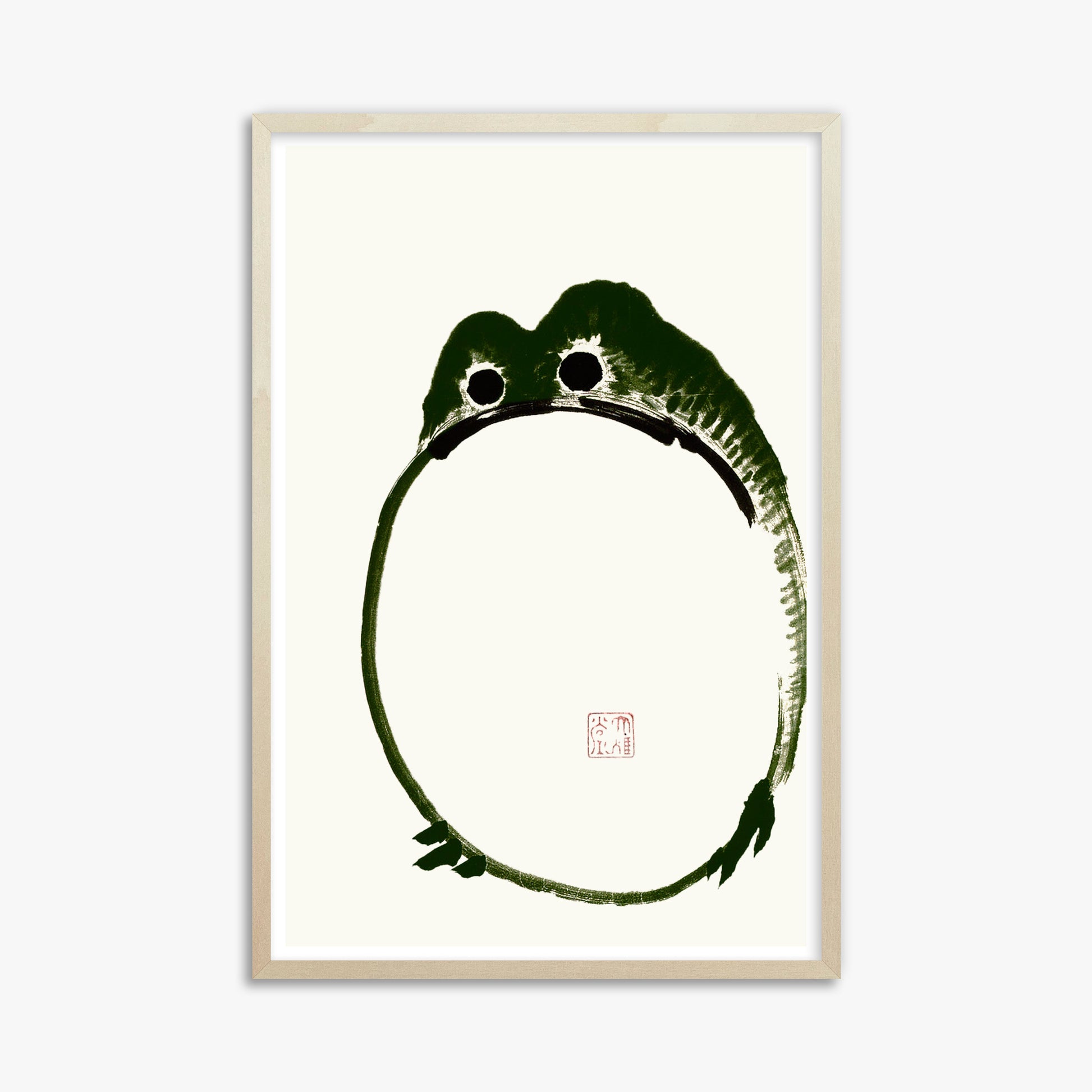 Ike no Taiga: Round Frog, 61x91cm Framed Art Reproduction With Lime Wood Frame
