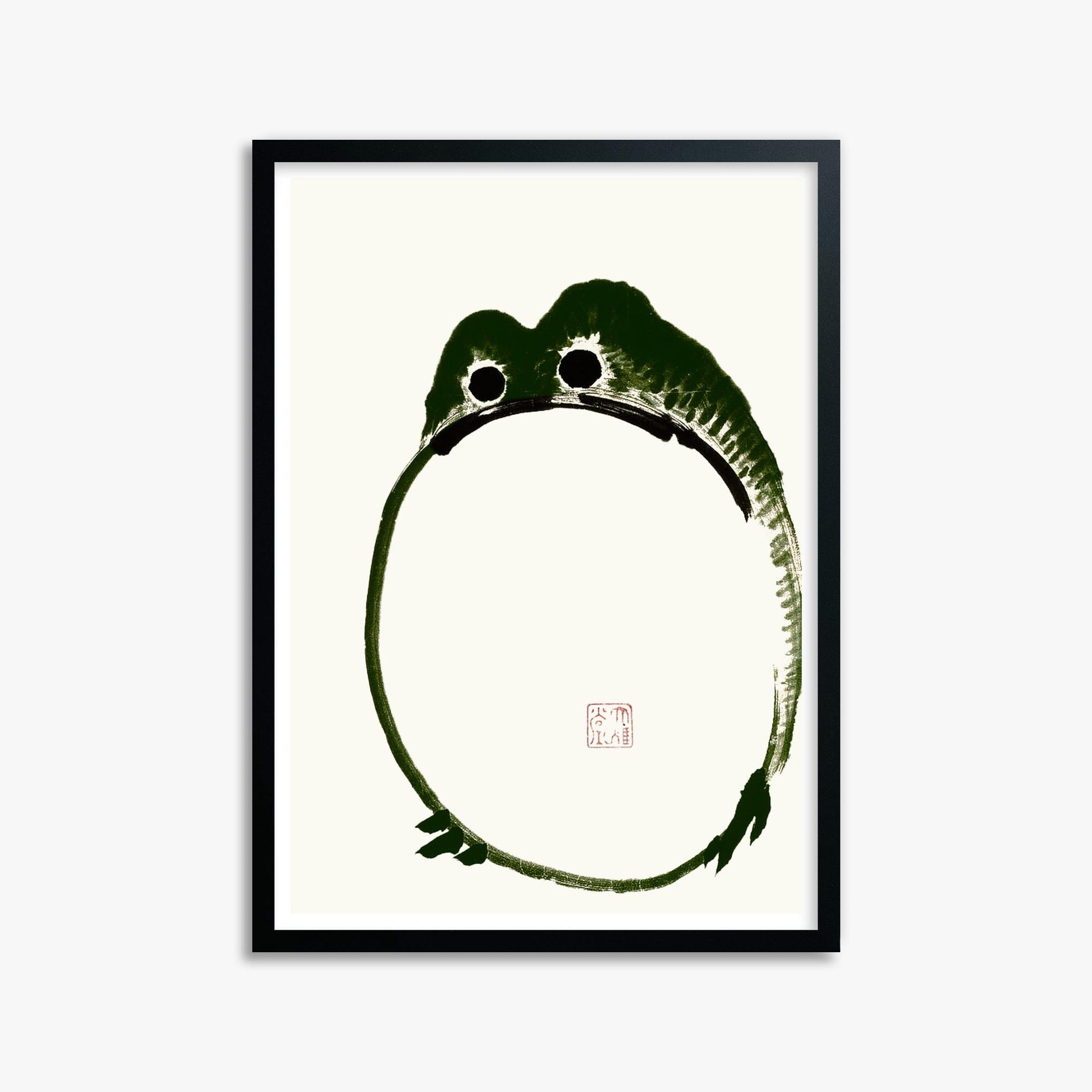 Ike no Taiga: Round Frog 50x70 cm Art Reproduction With Black Frame