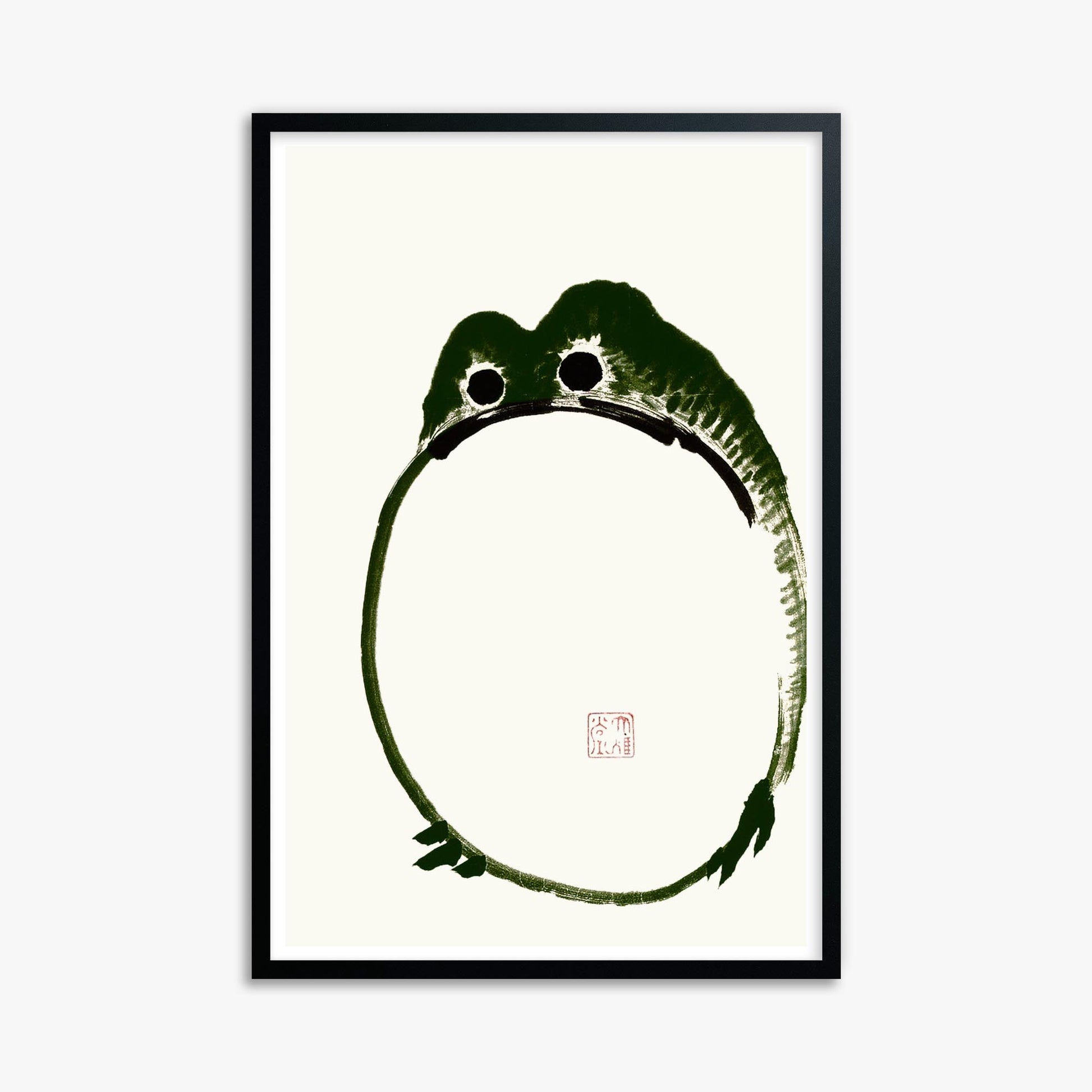 Ike no Taiga: Round Frog 61x91 cm Art Reproduction With Black Frame