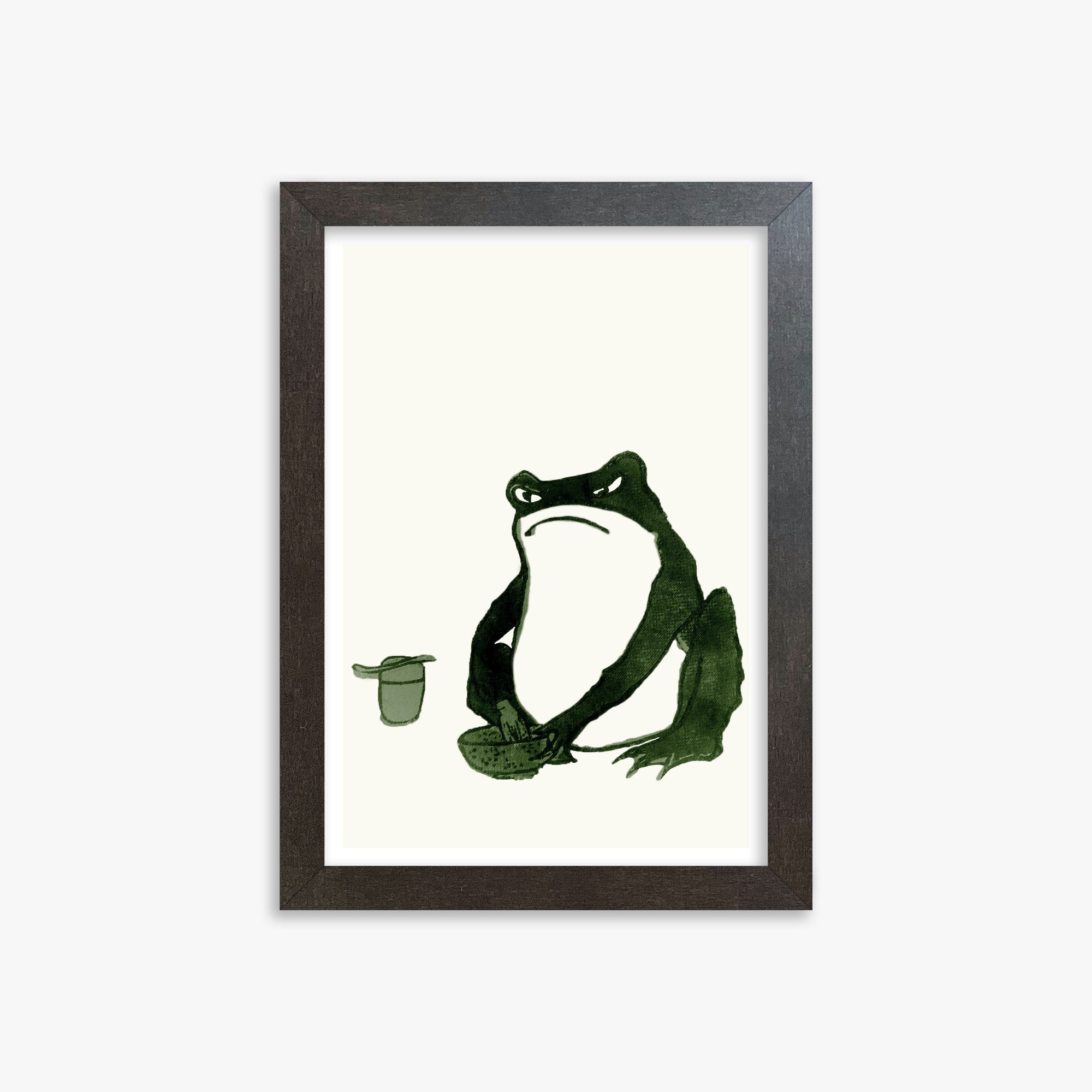 Hiroshige II: Angry frog whisking tea, 21x30cm Framed Art Reproduction With Espresso Frame