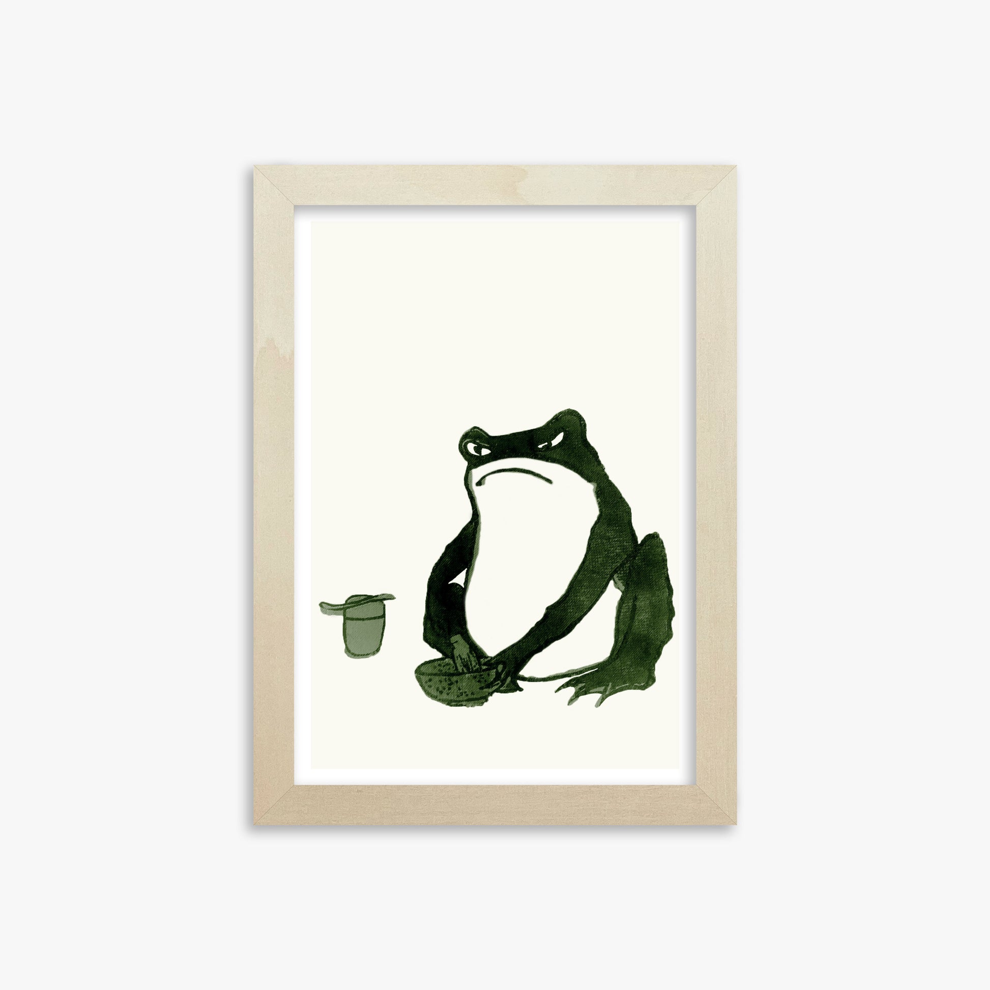 Hiroshige II: Angry frog whisking tea, 21x30cm Framed Art Reproduction With Lime Wood Frame