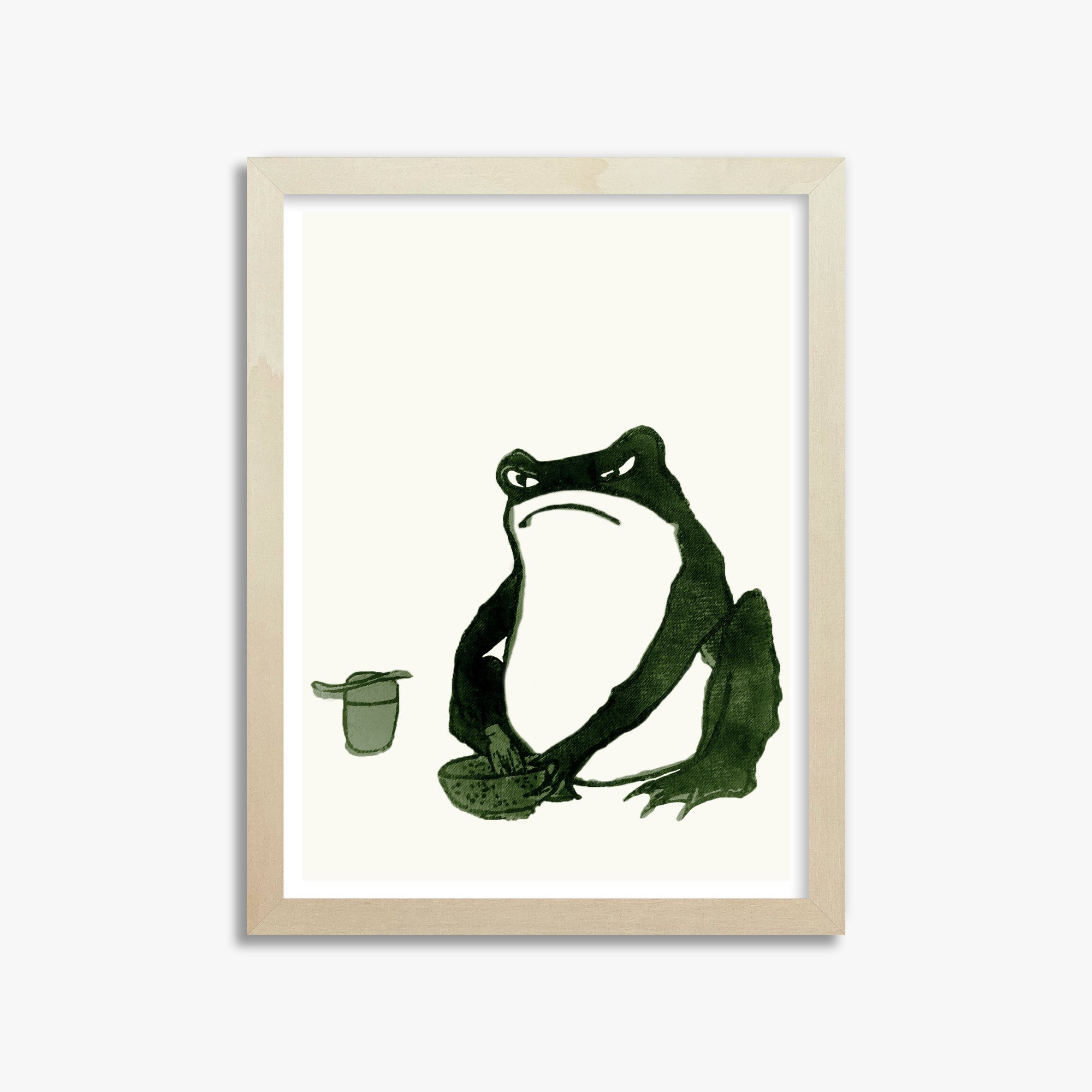 Hiroshige II: Angry frog whisking tea, 30x40cm Framed Art Reproduction With Lime Wood Frame