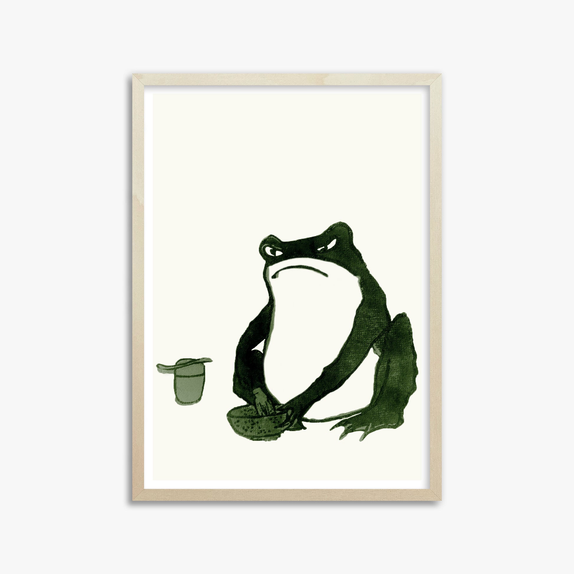 Hiroshige II: Angry frog whisking tea, 50x70cm Framed Art Reproduction With Lime Wood Frame
