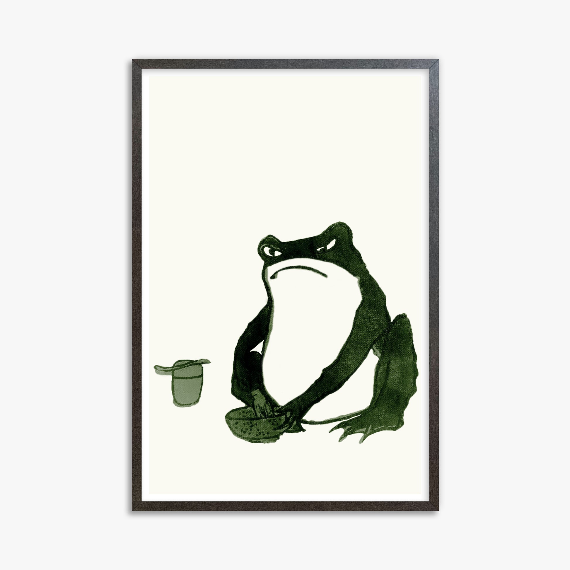 Hiroshige II: Angry frog whisking tea, 61x91cm Framed Art Reproduction With Espresso Frame