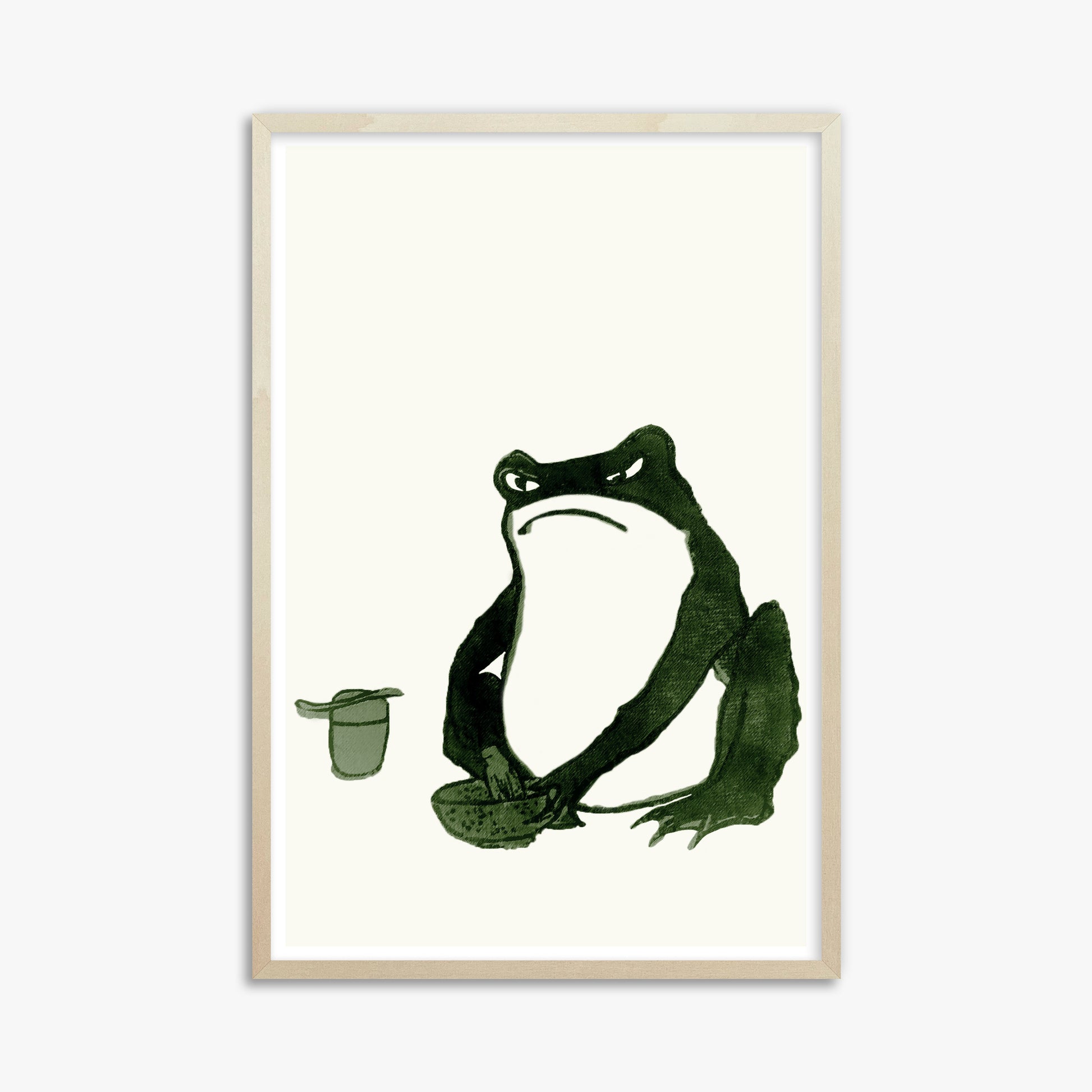 Hiroshige II: Angry frog whisking tea, 61x91cm Framed Art Reproduction With Lime Wood Frame