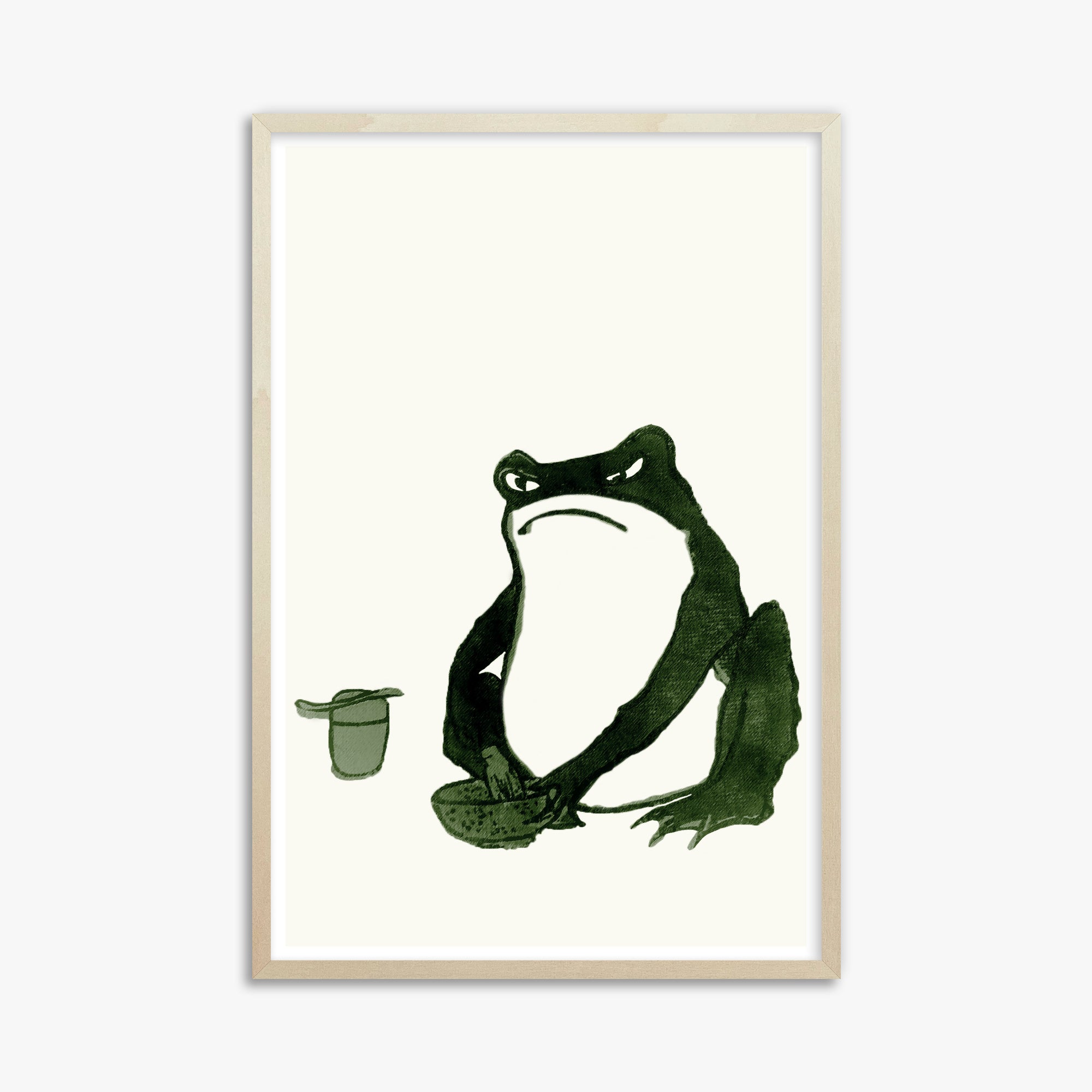 Hiroshige II: Angry frog whisking tea, 61x91cm Framed Art Reproduction With Lime Wood Frame