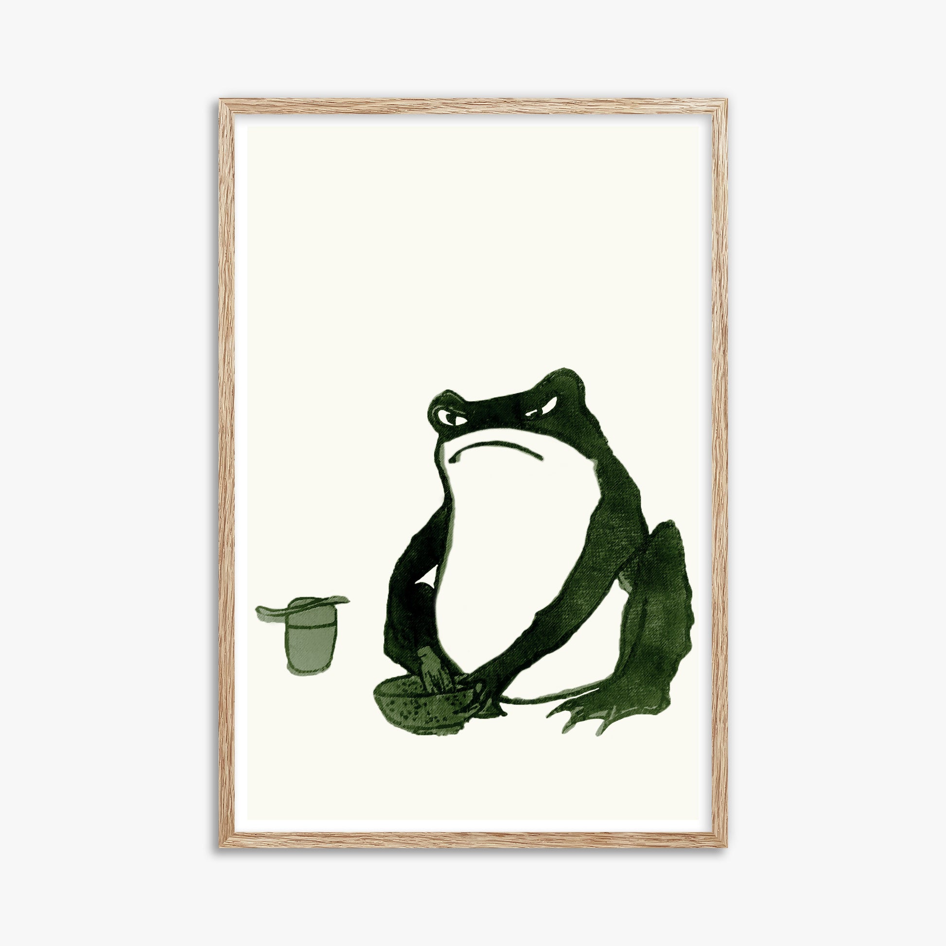 Hiroshige II: Angry frog whisking tea, 61x91cm Framed Art Reproduction With Raw Oak Frame