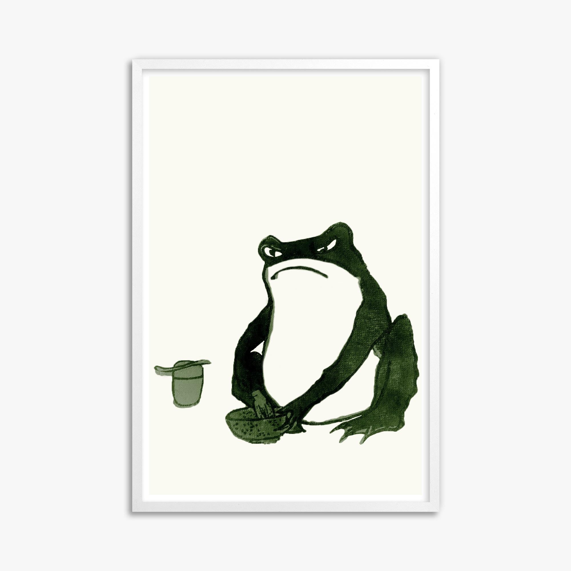 Hiroshige II: Angry frog whisking tea 61x91 cm Art Reproduction With White Frame