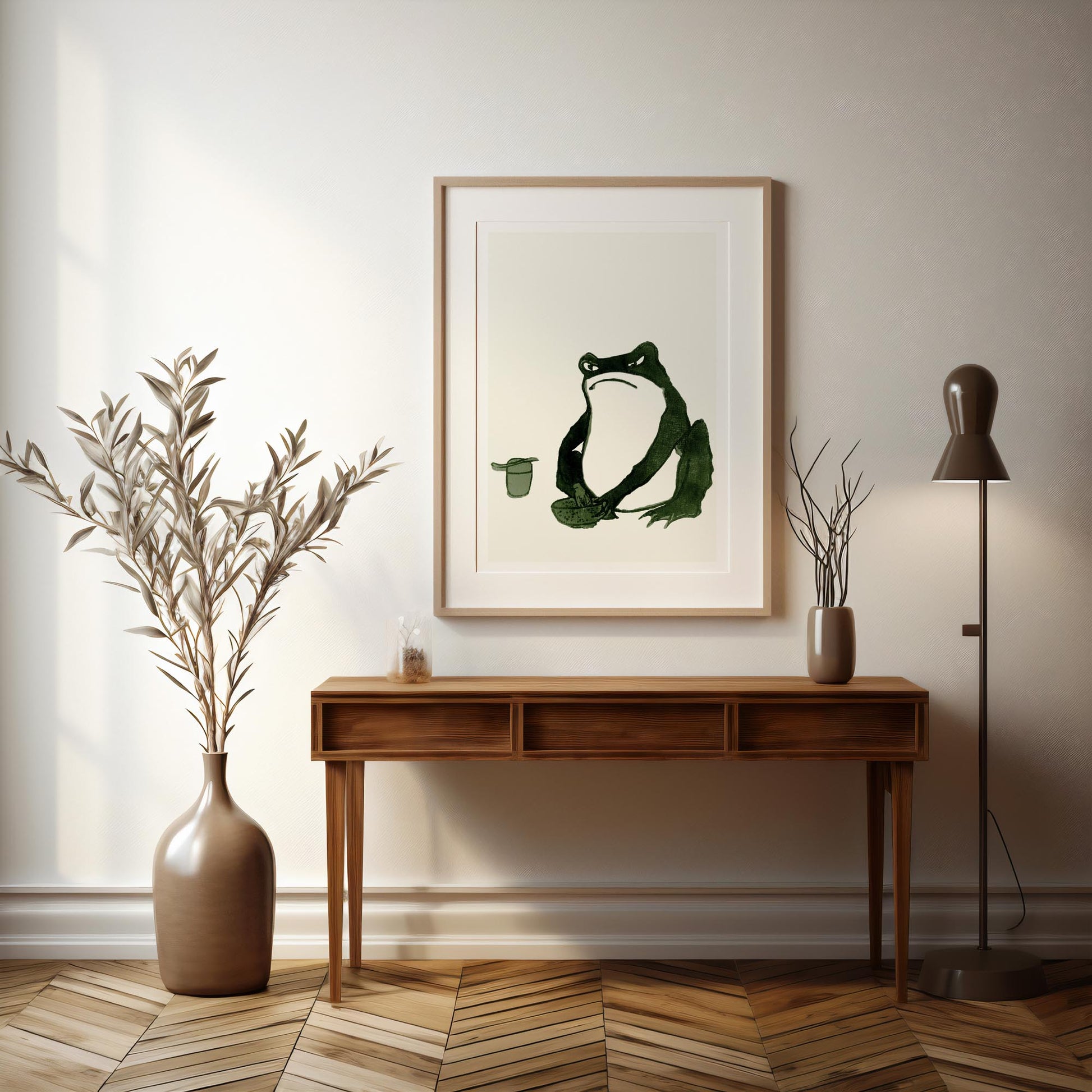 Design concept No. 37 for Hiroshige II: Angry frog whisking tea Japanese Wall Art