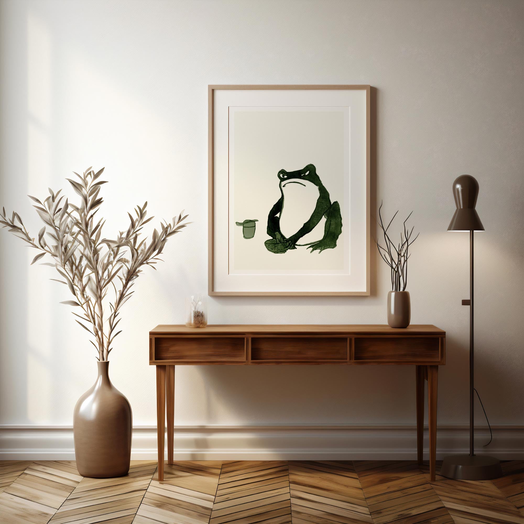 Design concept No. 37 for Hiroshige II: Angry frog whisking tea Japanese Wall Art
