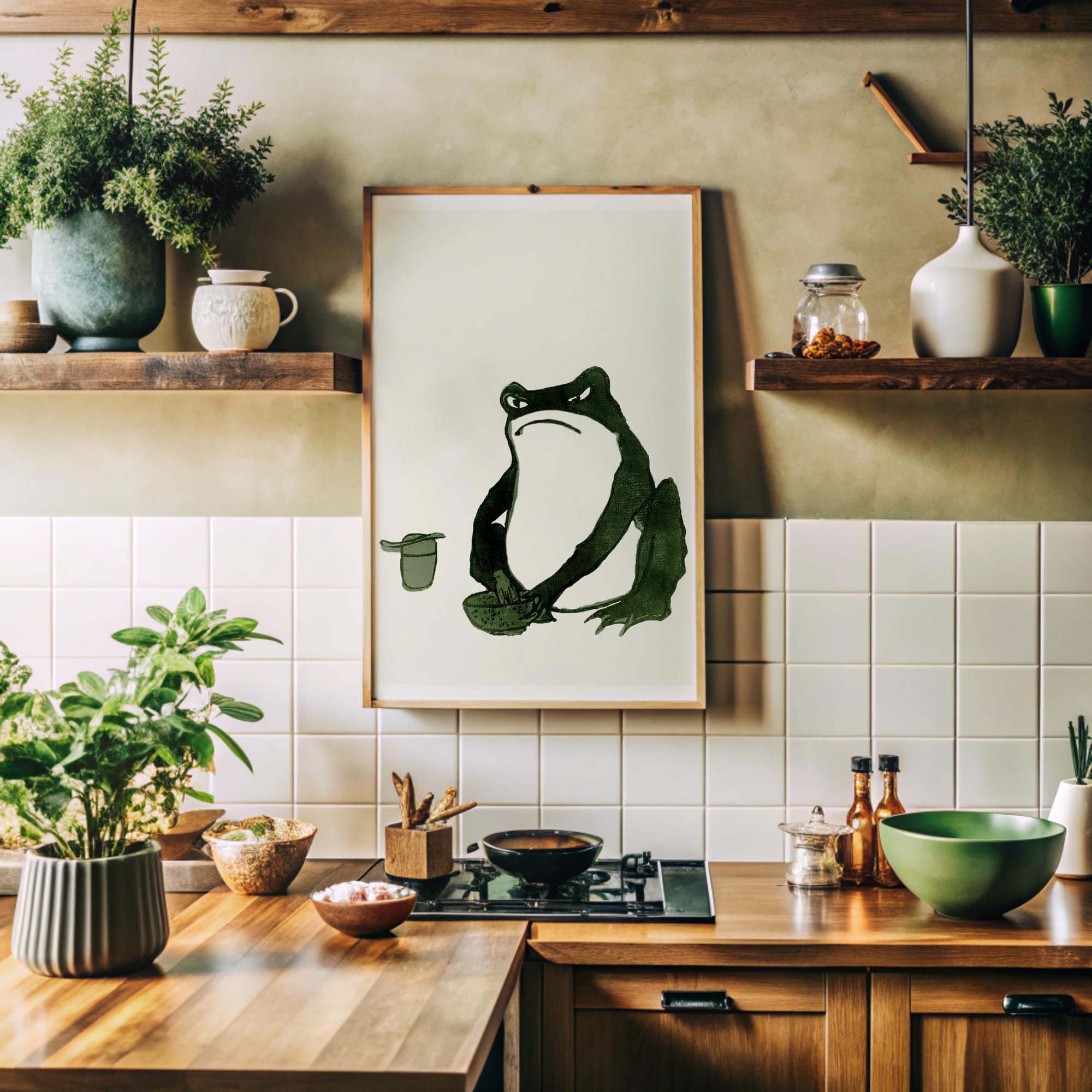 Design concept No. 41 for Hiroshige II: Angry frog whisking tea Japanese Wall Art