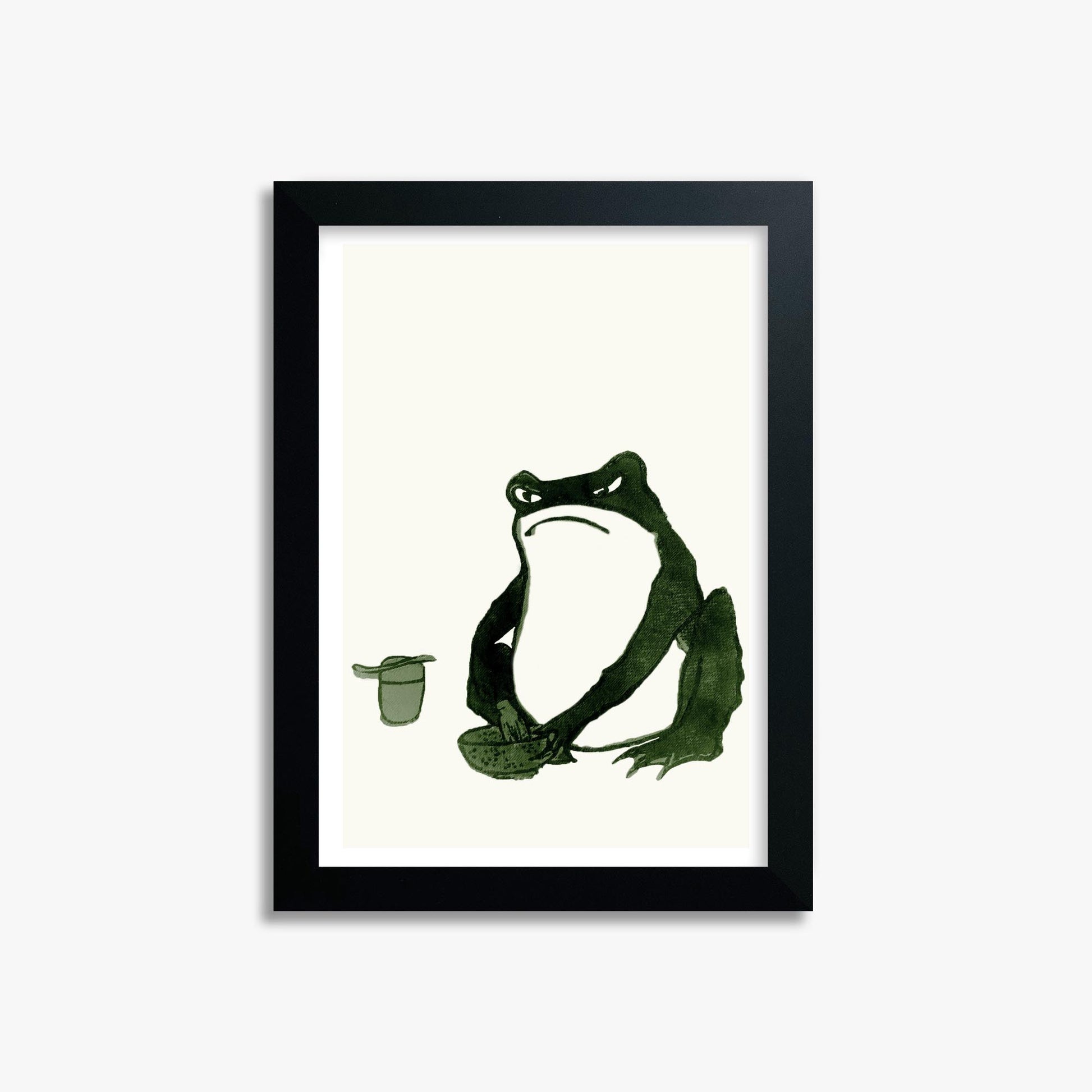 Hiroshige II: Angry frog whisking tea 21x30 cm Art Reproduction With Black Frame