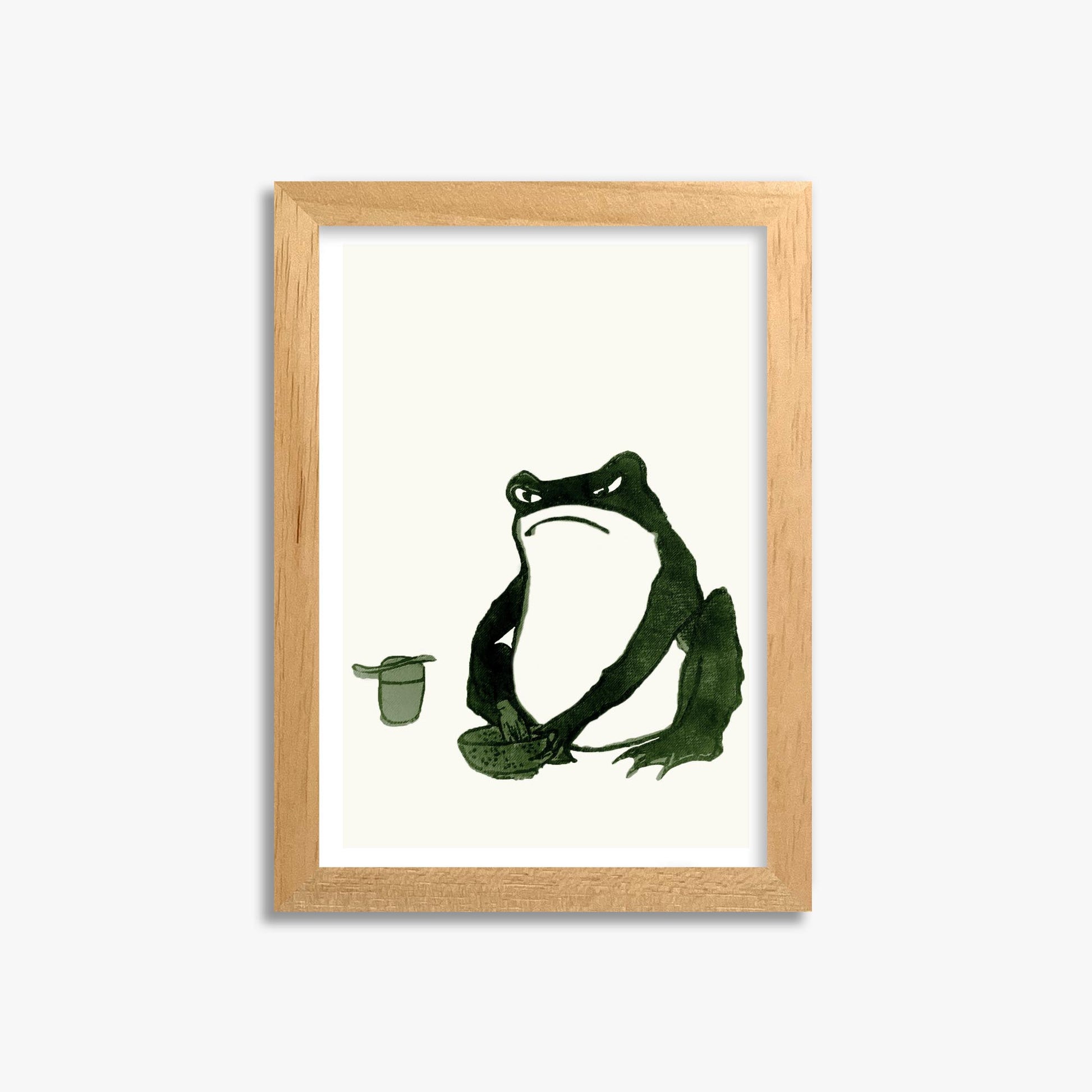 Hiroshige II: Angry frog whisking tea 21x30 cm Art Reproduction With Oak Frame