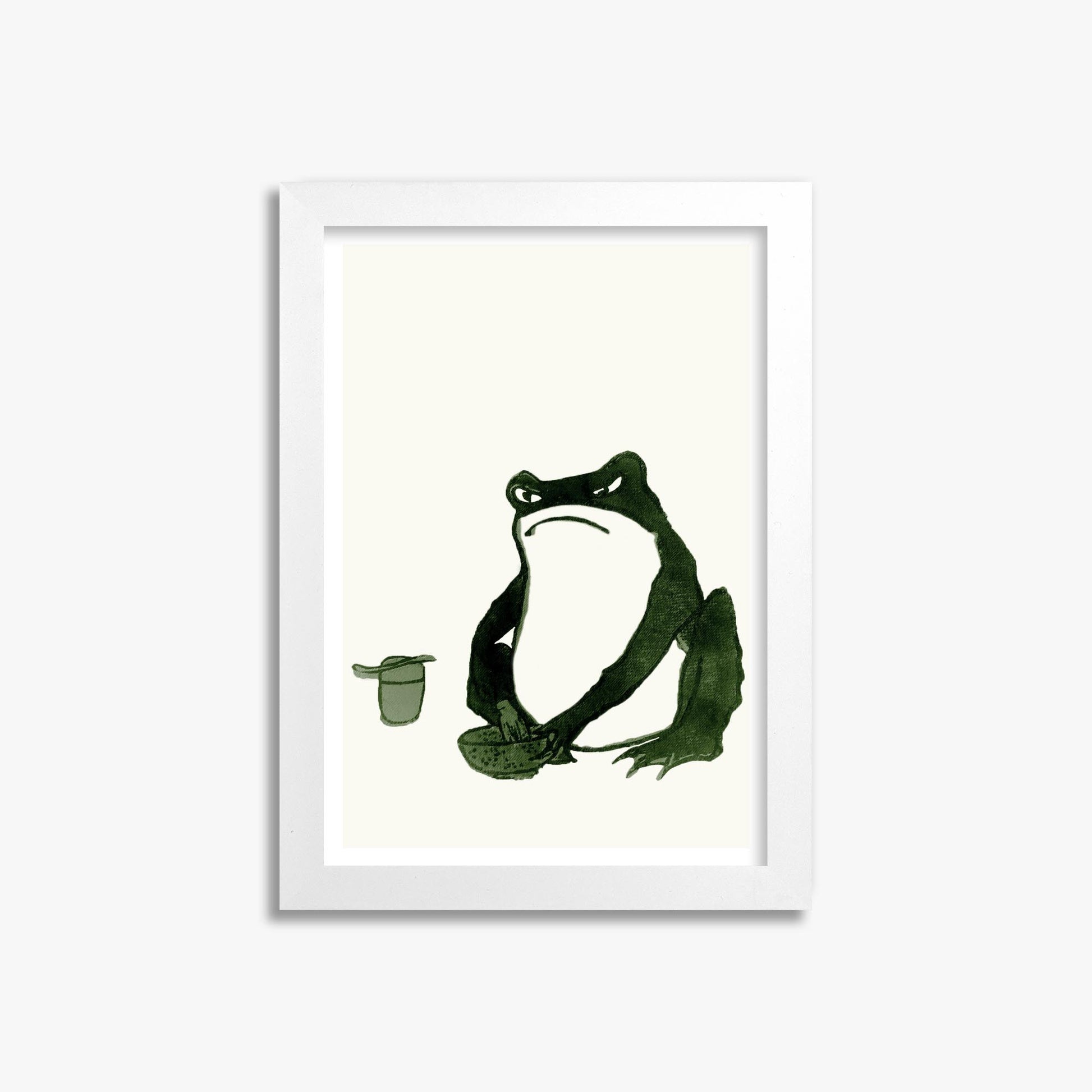 Hiroshige II: Angry frog whisking tea 21x30 cm Art Reproduction With White Frame