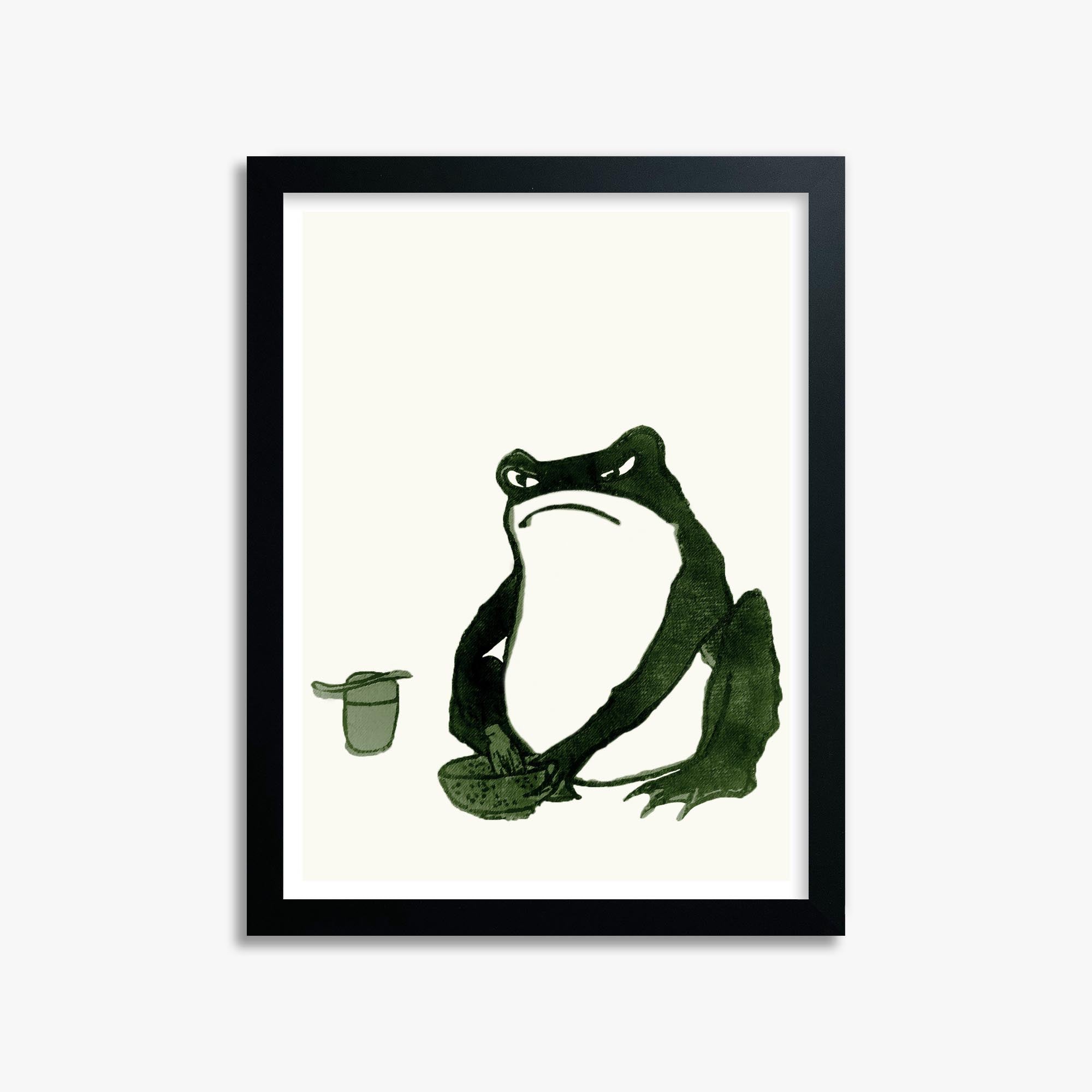 Hiroshige II: Angry frog whisking tea 30x40 cm Art Reproduction With Black Frame