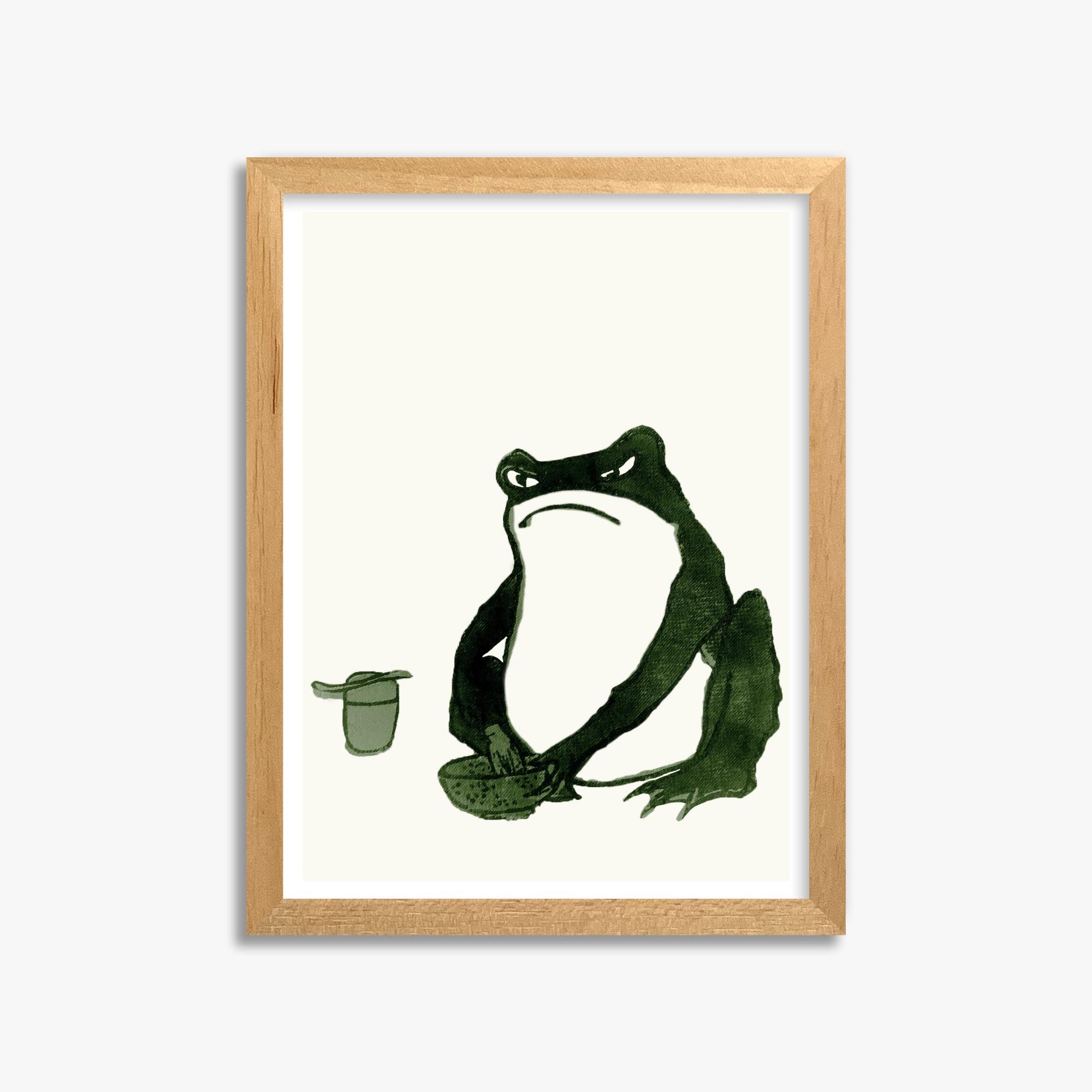 Hiroshige II: Angry frog whisking tea 30x40 cm Art Reproduction With Oak Frame