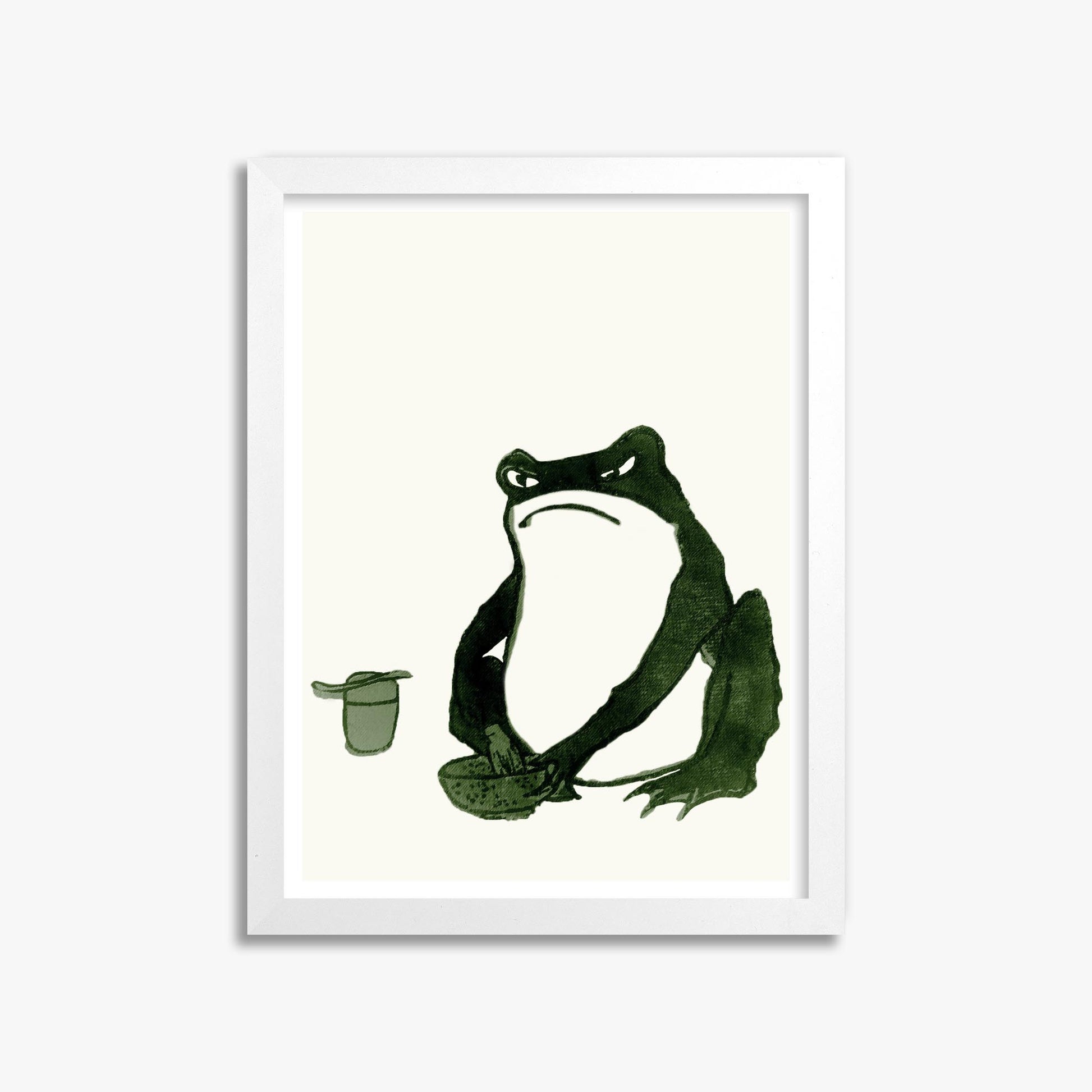Hiroshige II: Angry frog whisking tea 30x40 cm Art Reproduction With White Frame