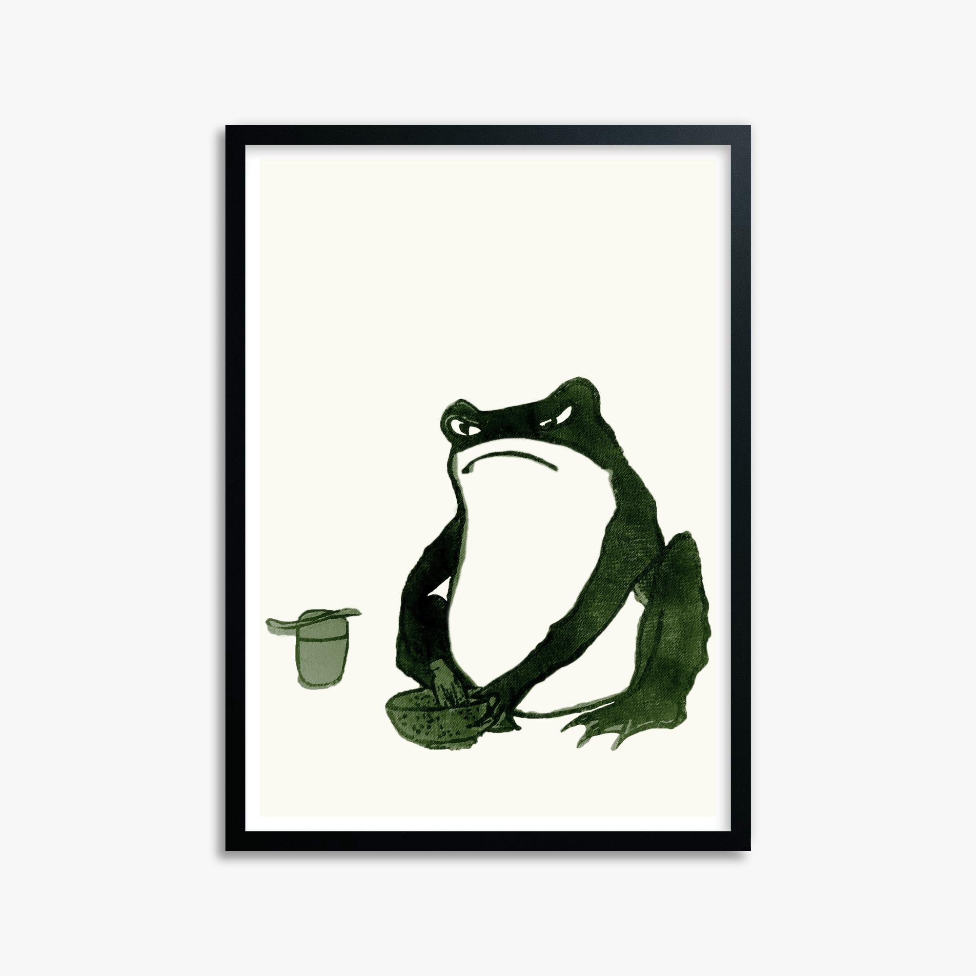 Hiroshige II: Angry frog whisking tea 50x70 cm Art Reproduction With Black Frame