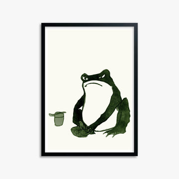 Hiroshige II: Angry frog whisking tea 50x70 cm Art Reproduction With Black Frame
