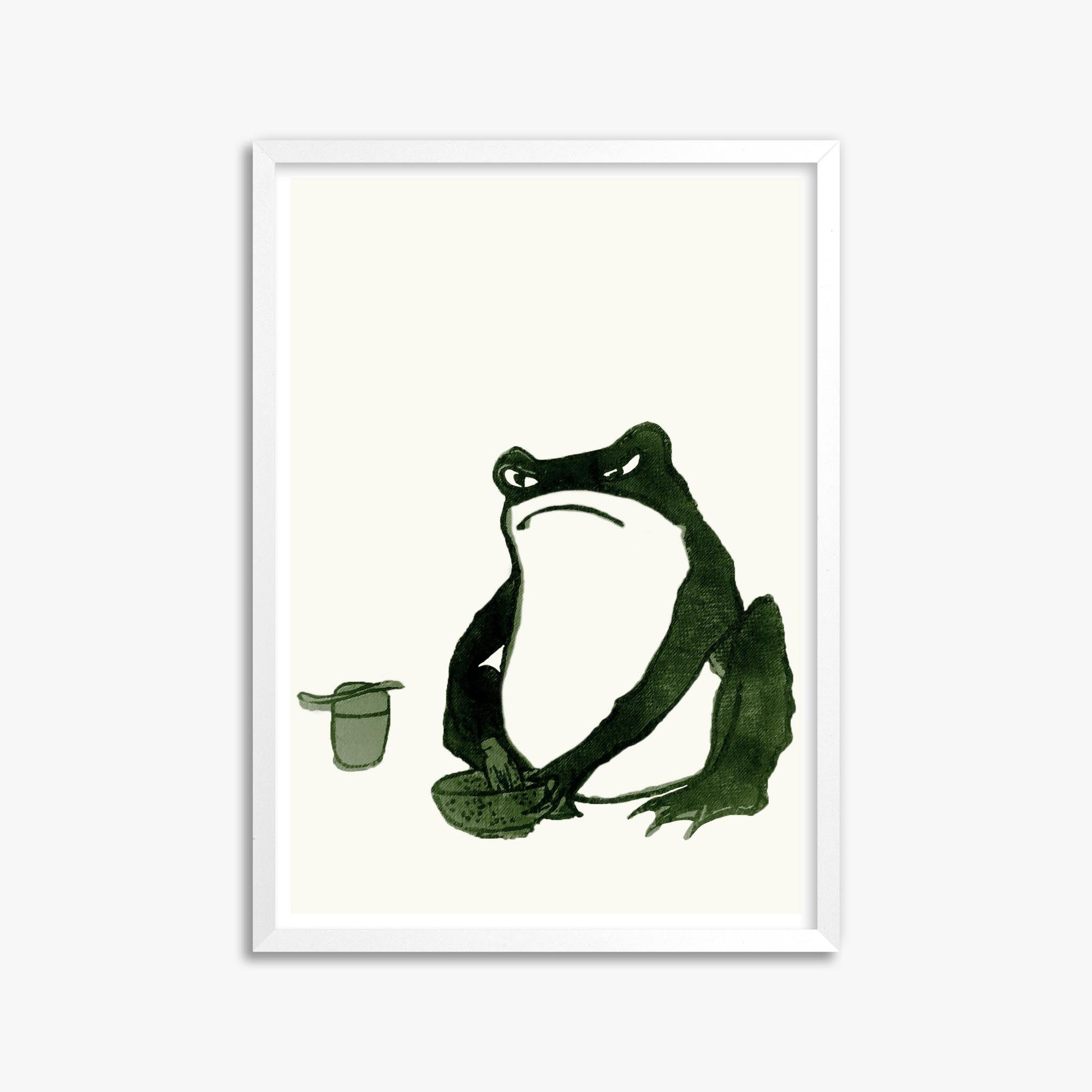 Hiroshige II: Angry frog whisking tea 50x70 cm Art Reproduction With White Frame