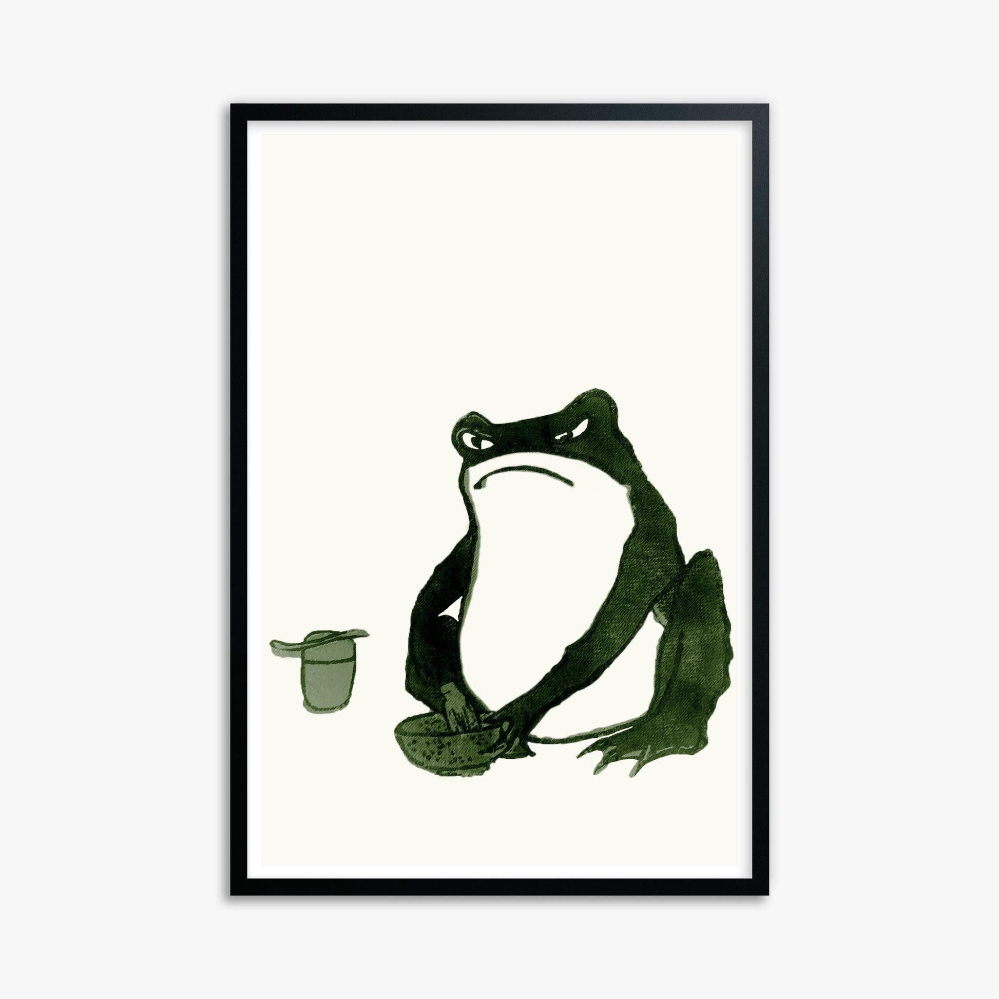 Hiroshige II: Angry frog whisking tea 61x91 cm Art Reproduction With Black Frame