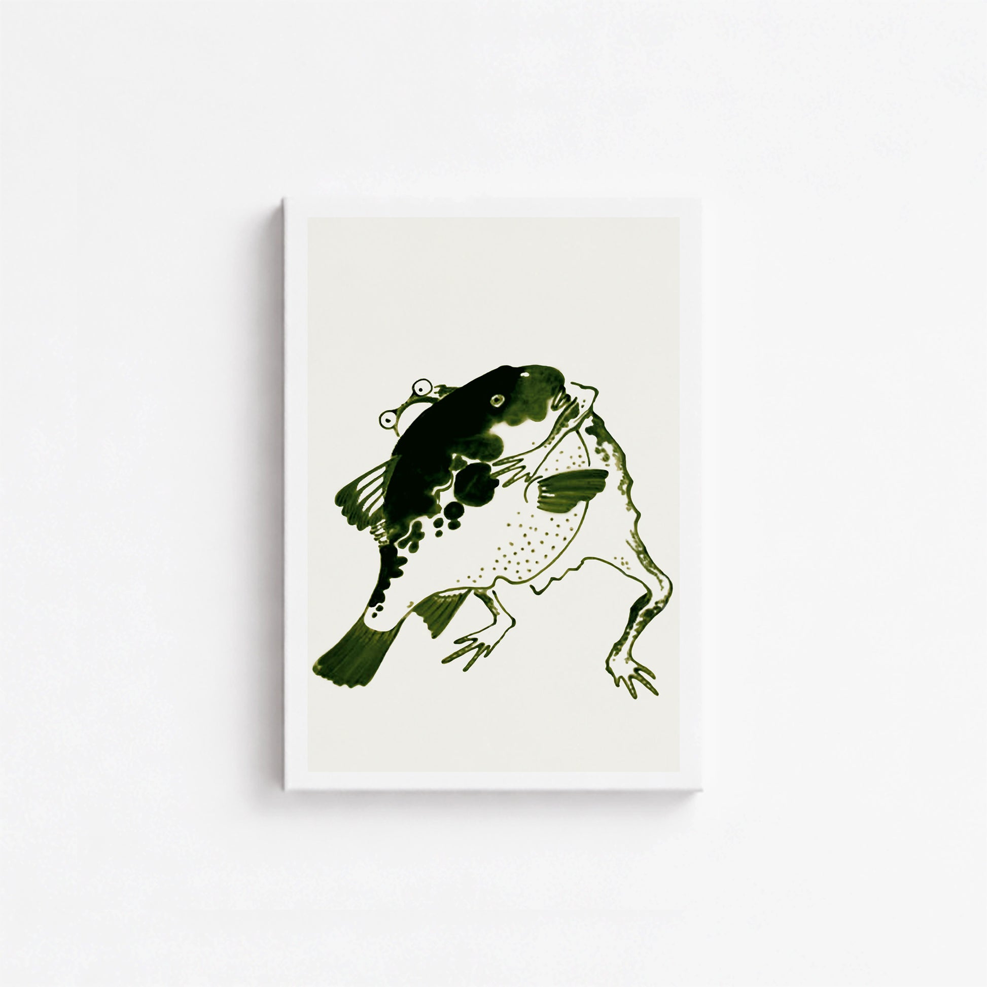 Itō Jakuchū: Toad and puffer fish sumo wrestlers, 21x30cm Satin Canvas Art Reproduction