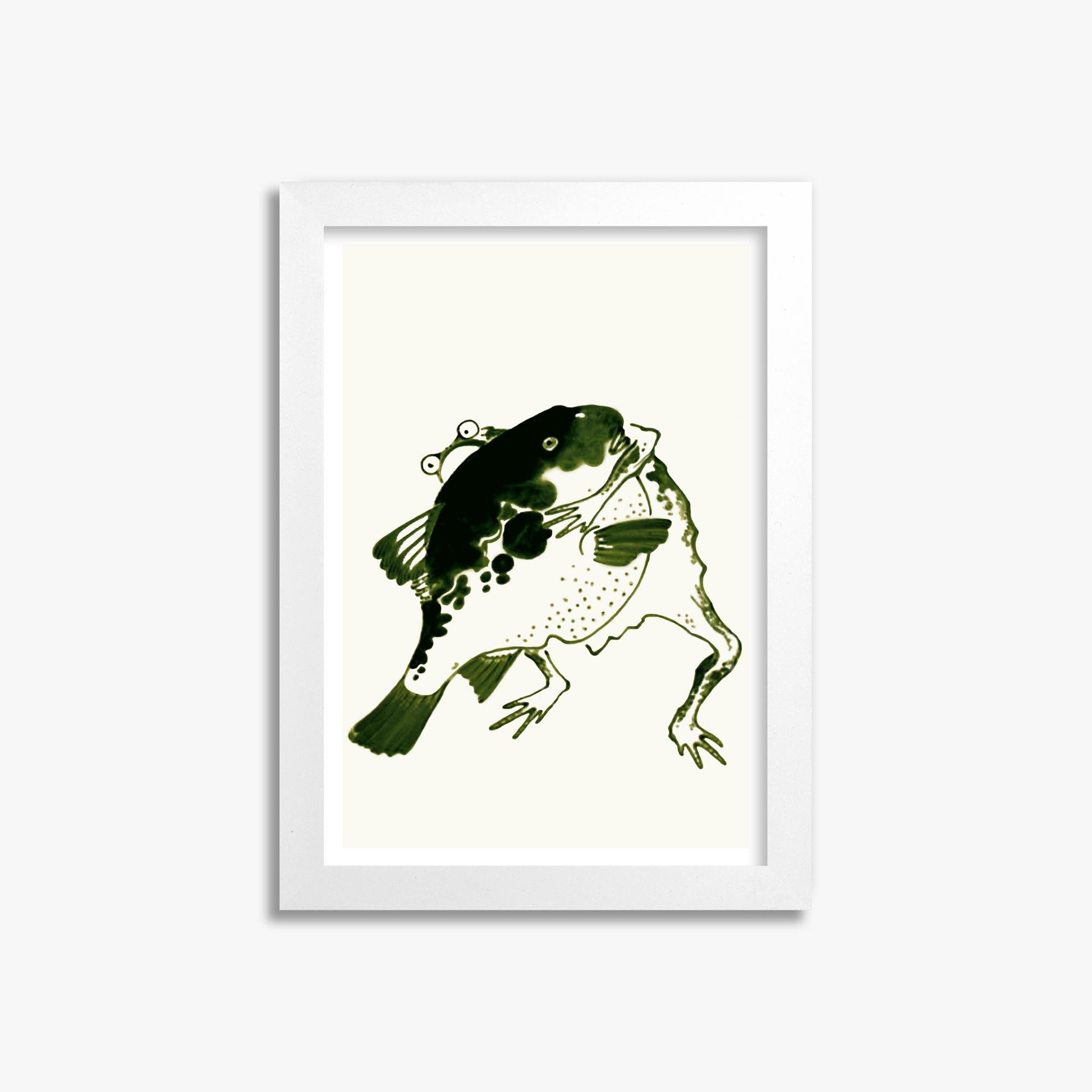 Itō Jakuchū: Toad and puffer fish sumo wrestlers 21x30 cm Art Reproduction With White Frame