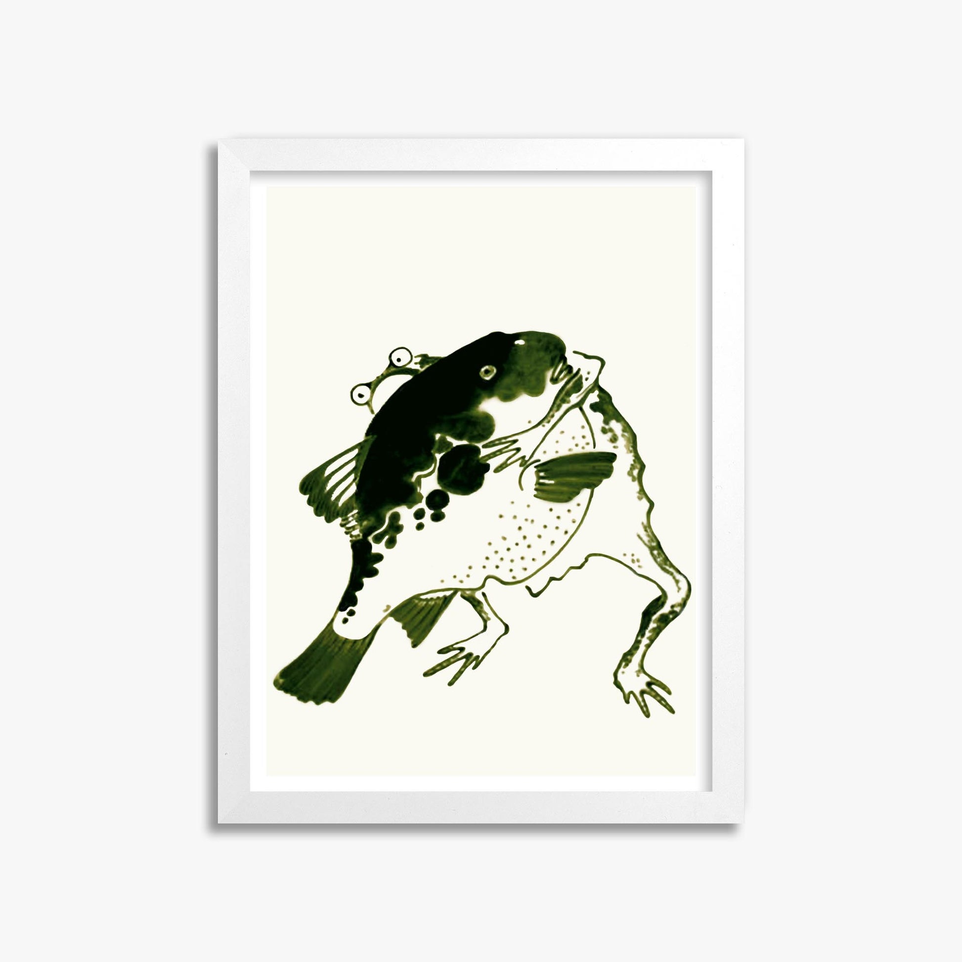 Itō Jakuchū: Toad and puffer fish sumo wrestlers 30x40 cm Art Reproduction With White Frame