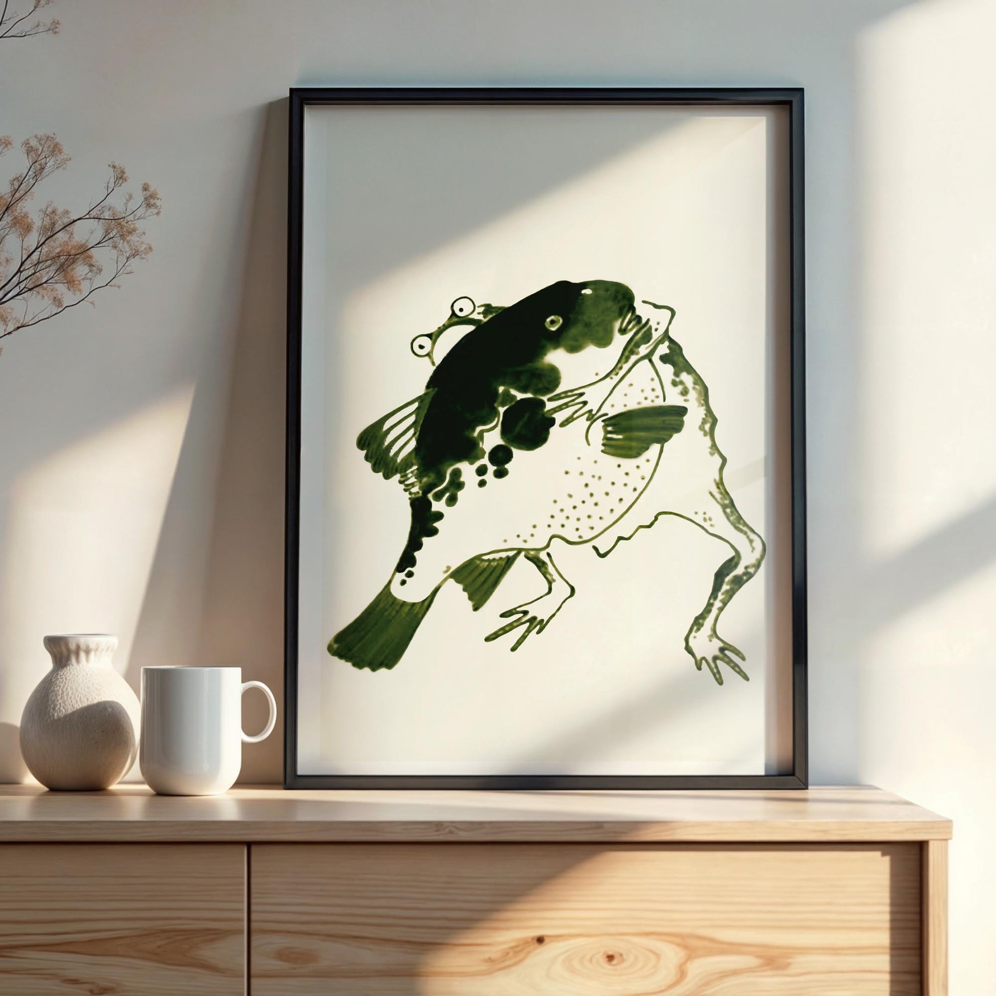 Design concept No. 22 for Itō Jakuchū: Toad and puffer fish sumo wrestlers Japanese Wall Art