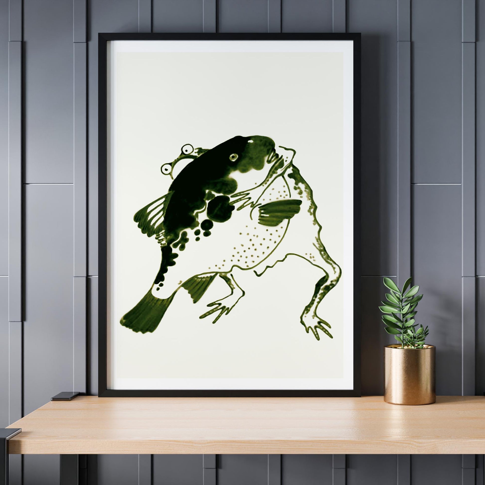Design concept No. 24 for Itō Jakuchū: Toad and puffer fish sumo wrestlers Japanese Wall Art