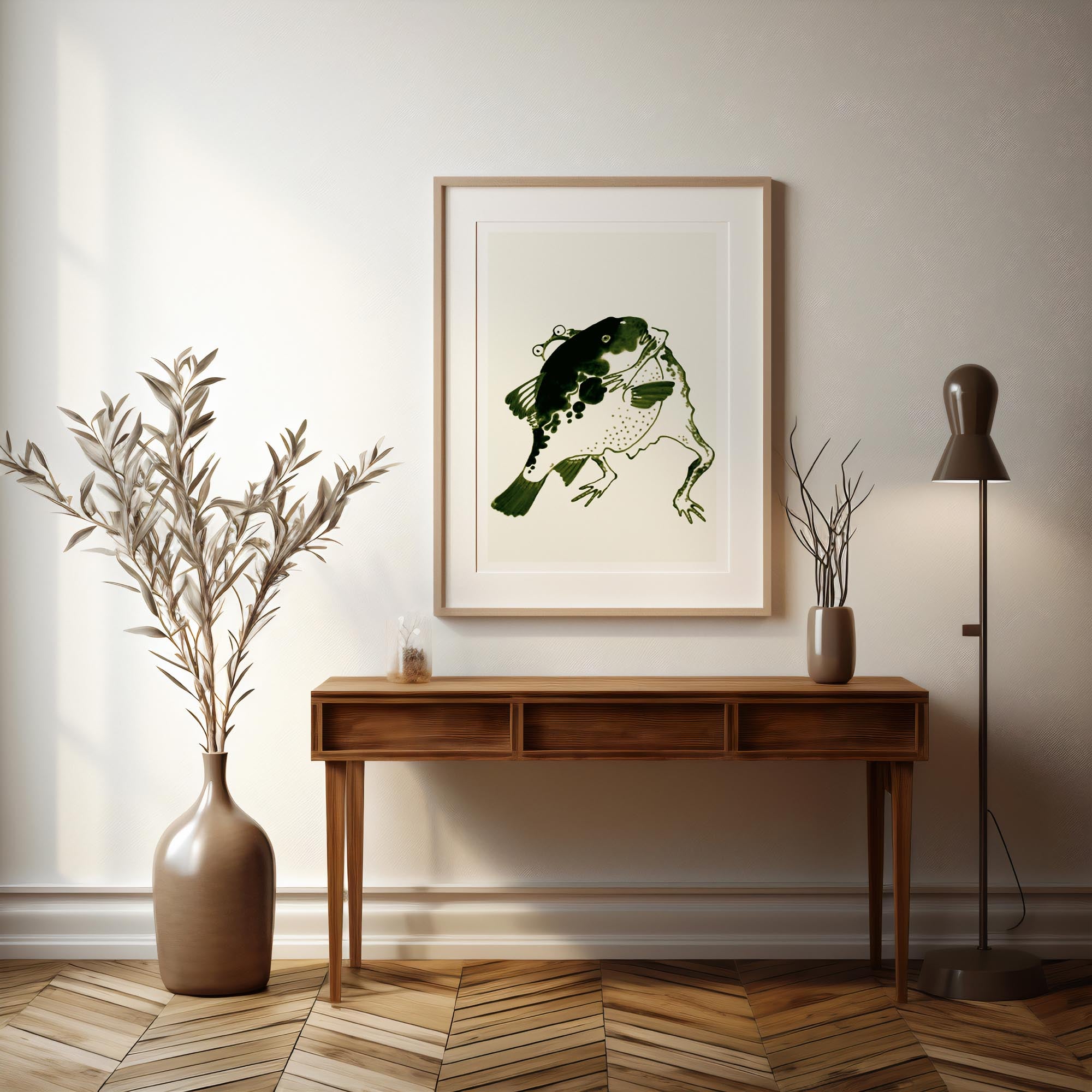 Design concept No. 37 for Itō Jakuchū: Toad and puffer fish sumo wrestlers Japanese Wall Art