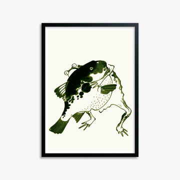 Itō Jakuchū: Toad and puffer fish sumo wrestlers 50x70 cm Art Reproduction With Black Frame