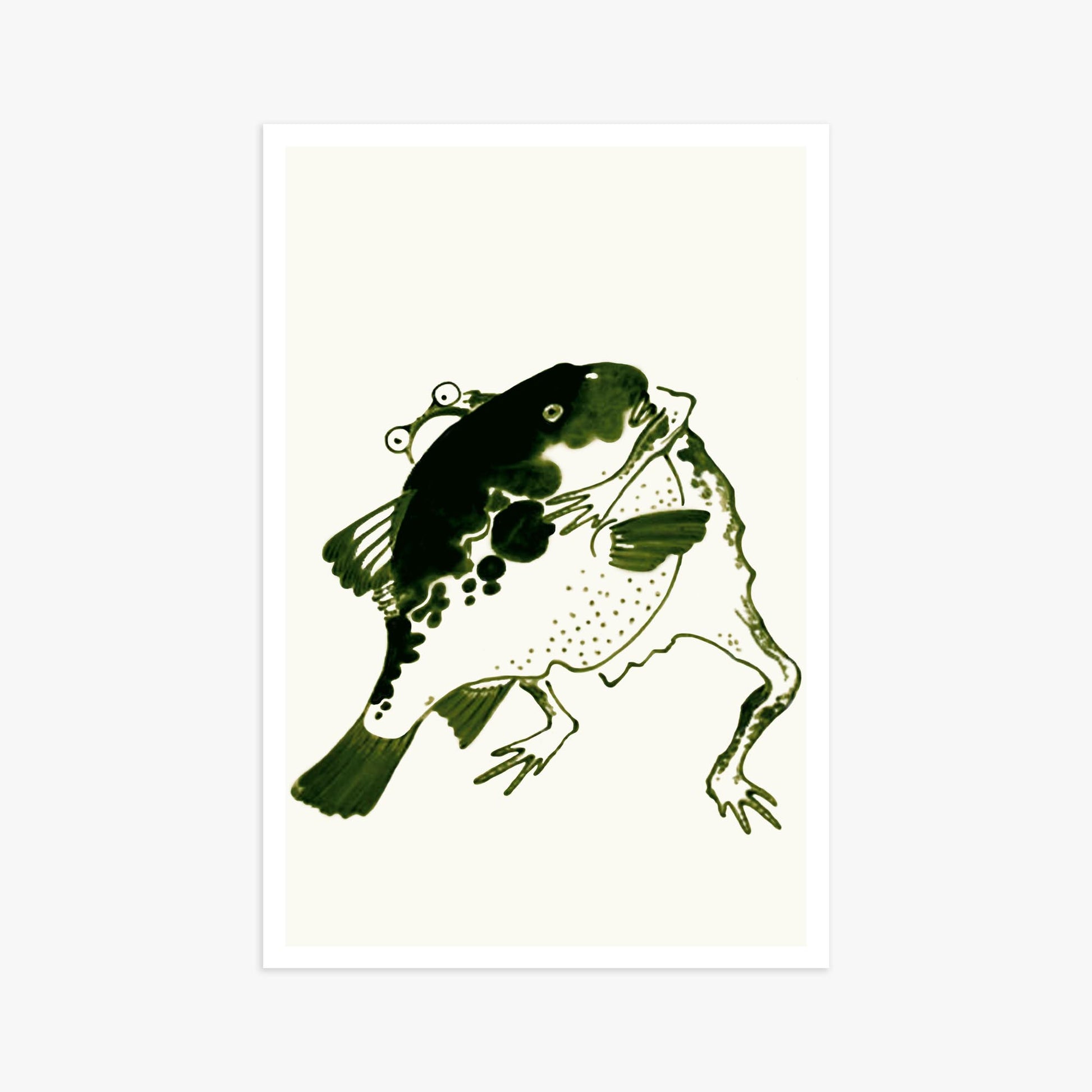 Itō Jakuchū: Toad and puffer fish sumo wrestlers 61x91 cm Art Reproduction Unframed