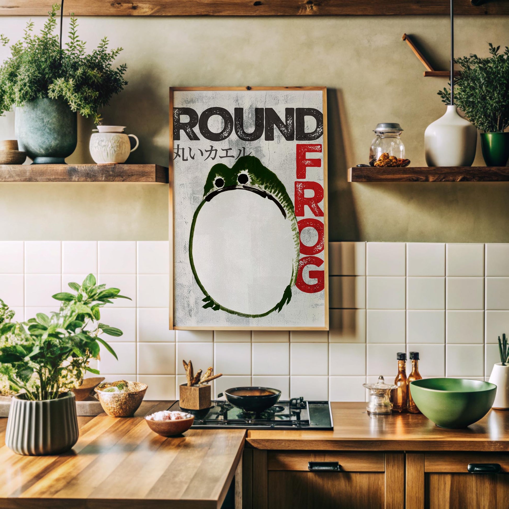 Design concept No. 41 for Ike no Taiga: Round Frog - Streetart-Style Japanese Wall Art