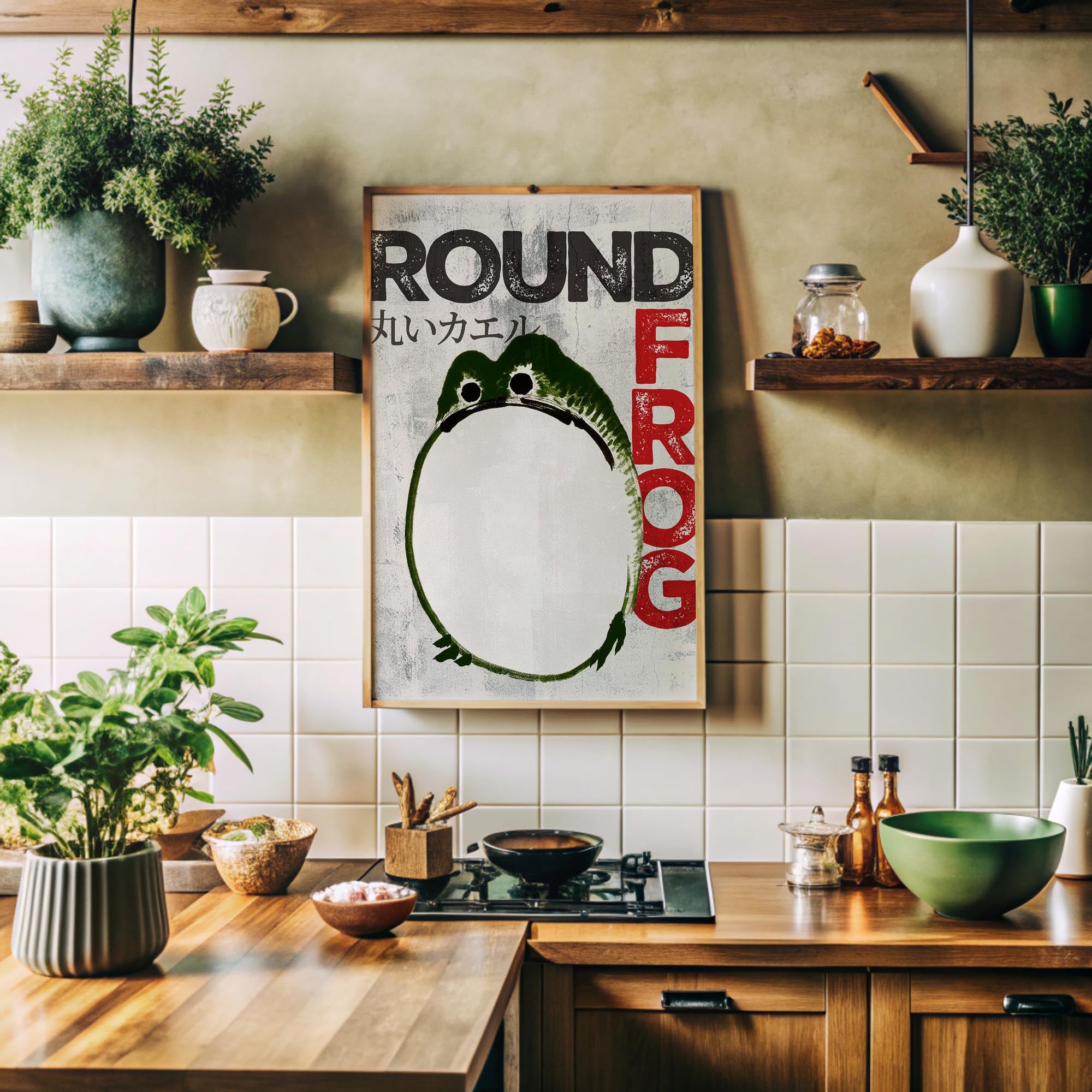 Design concept No. 41 for Ike no Taiga: Round Frog - Streetart-Style Japanese Wall Art