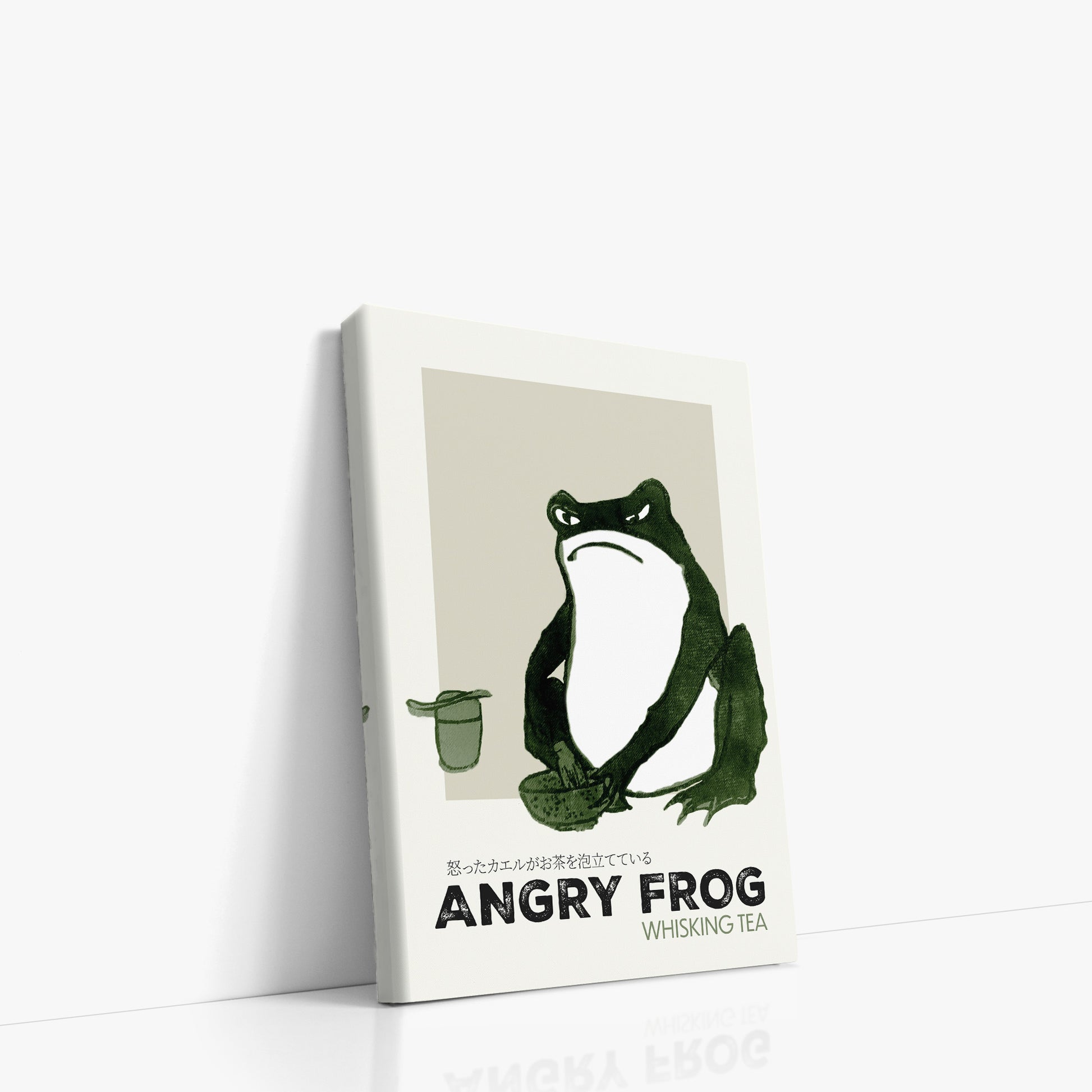 Hiroshige II: Angry frog whisking tea - Streetart-Style, 21x30cm Satin Canvas Art Reproduction Left Angle