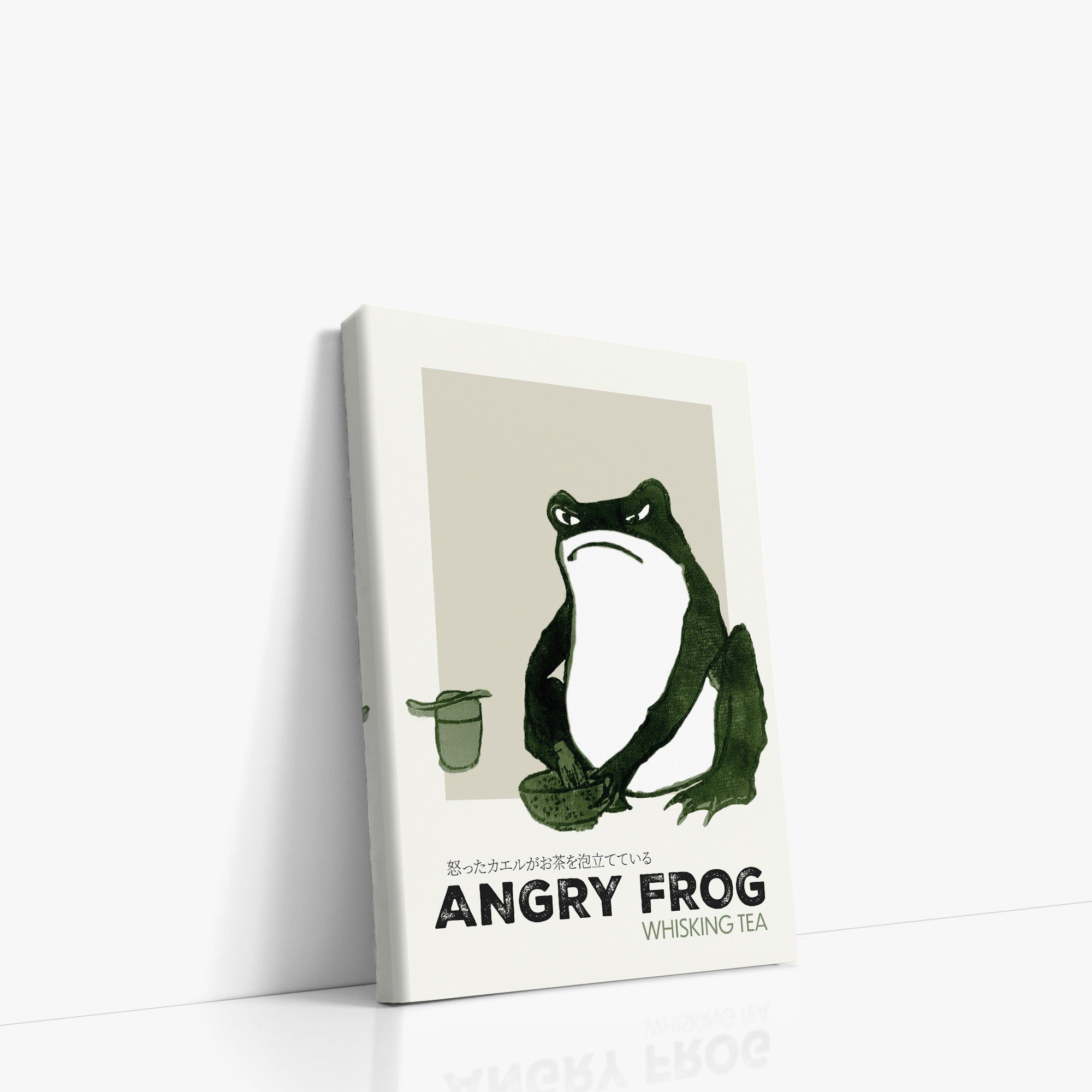 Hiroshige II: Angry frog whisking tea - Streetart-Style, 21x30cm Satin Canvas Art Reproduction Left Angle